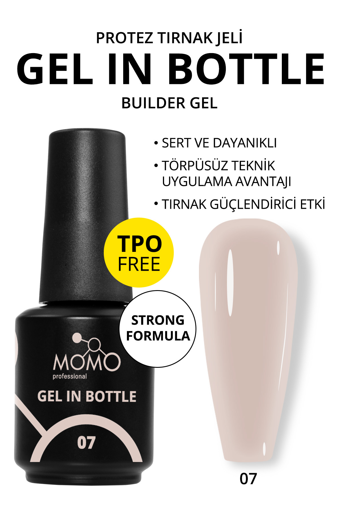 ناخن مصنوعی و لوازم جانبی ژل در بطری شماره 07 با برس هوشمند طبیعی 18 میل بدون TPO MOMO professional