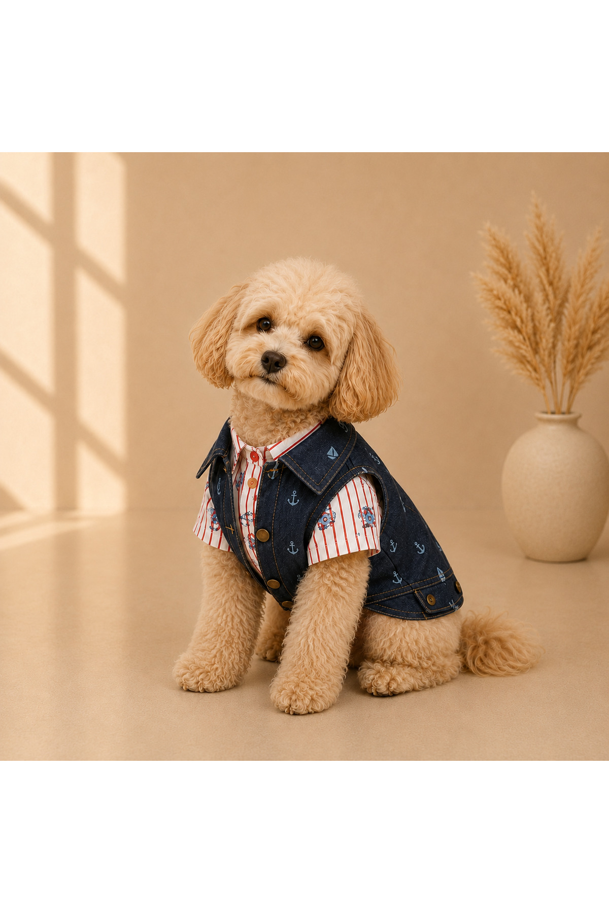 جلیقه کت جین سگ با طرح دریایی گودبویس GOODBOIS سرمه‌ای