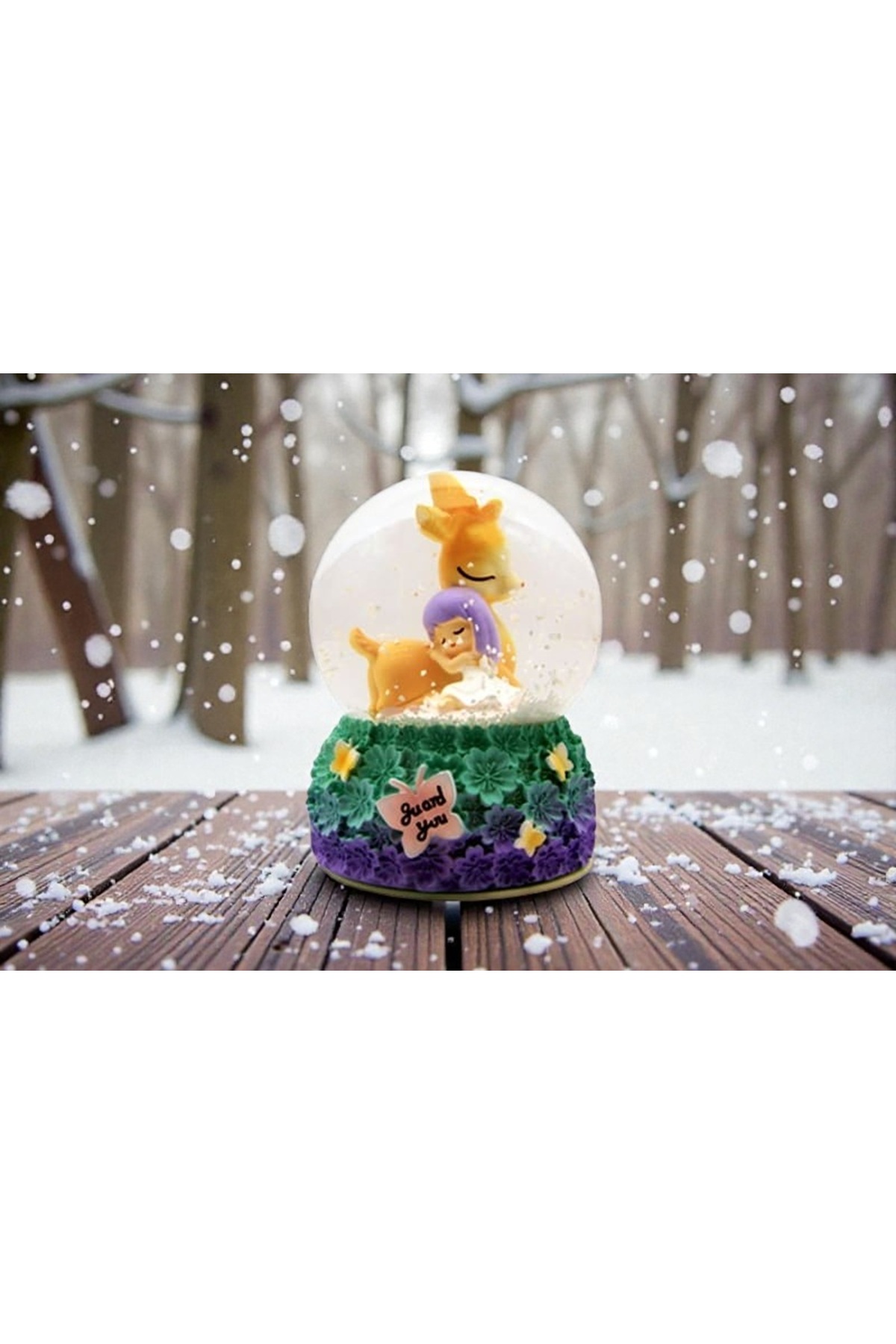 گوی برفی موزیکال SNOW GLOBE با مضمون FAIRY TALE دختر و آهو شاخه های تکشاخ GUARD YOU WRITTEN VIP از ترکیه Kuzey Tacı