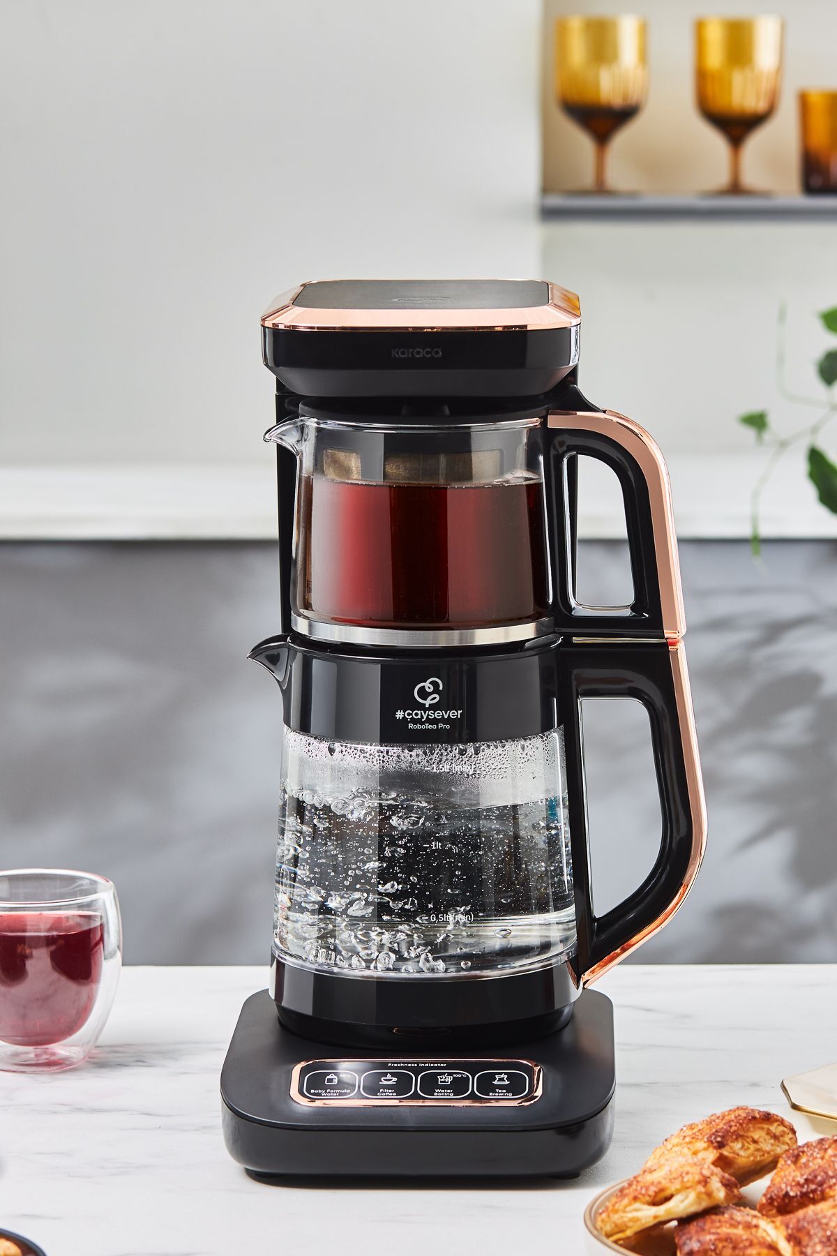 چای ساز ROBOTEA PRO 4 IN 1 TAKING GLASS TEA MACHINE مشکی COPPER اورجینال Karaca