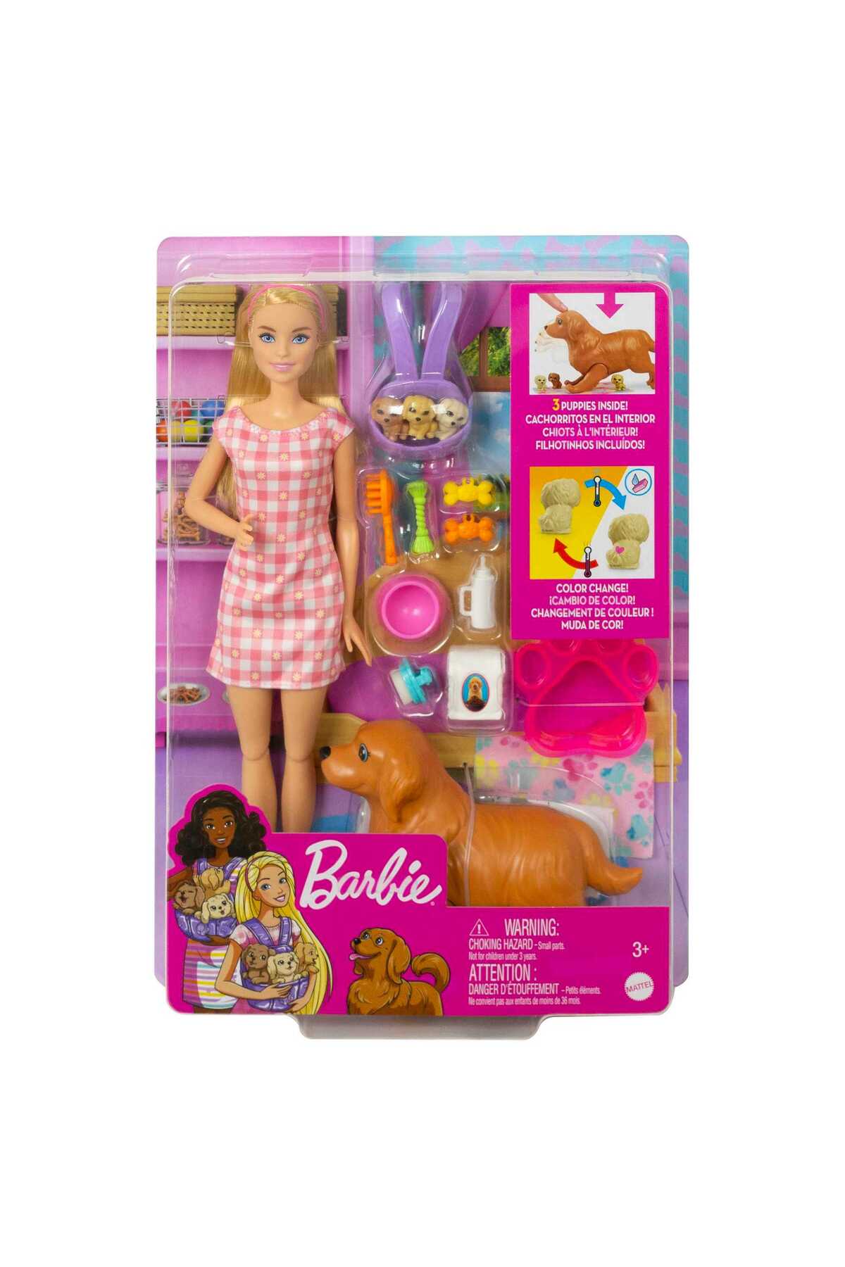 عروسک های اسباب بازی و لوازم جانبی مجموعه دوستان حیوانات سگ 3 توله سنین 7 HCK75 Barbie