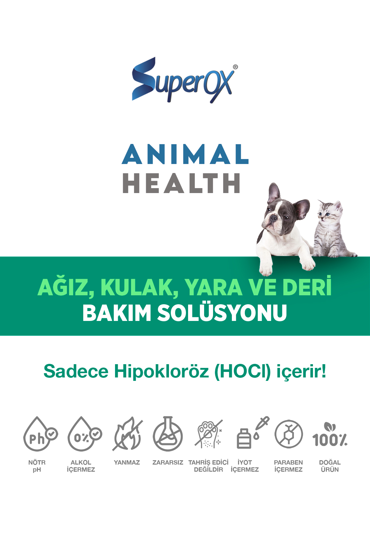محلول طبیعی و بدون الکل مراقبت دهان، گوش، زخم و پوست حیوانات سوپراکس SuperOX، مدل MAM1/200AHS، ۱ لیتر