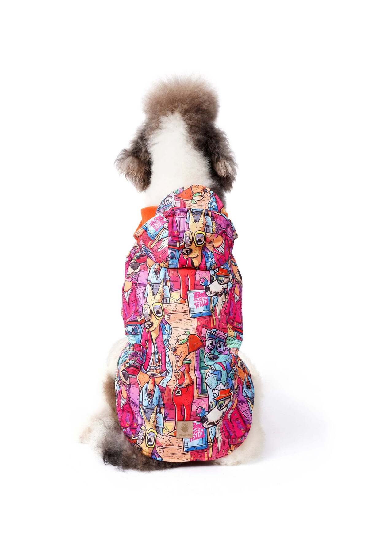 بارانی سگ نژاد بزرگ فورامور fouramour، مدل LBURDC26020، طرح Colorful Dog City نارنجی