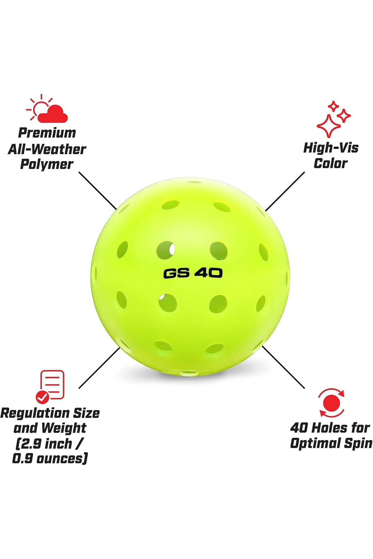 توپ پیکل‌بال Pacific Sport GS 40 بسته ۱۲ عددی