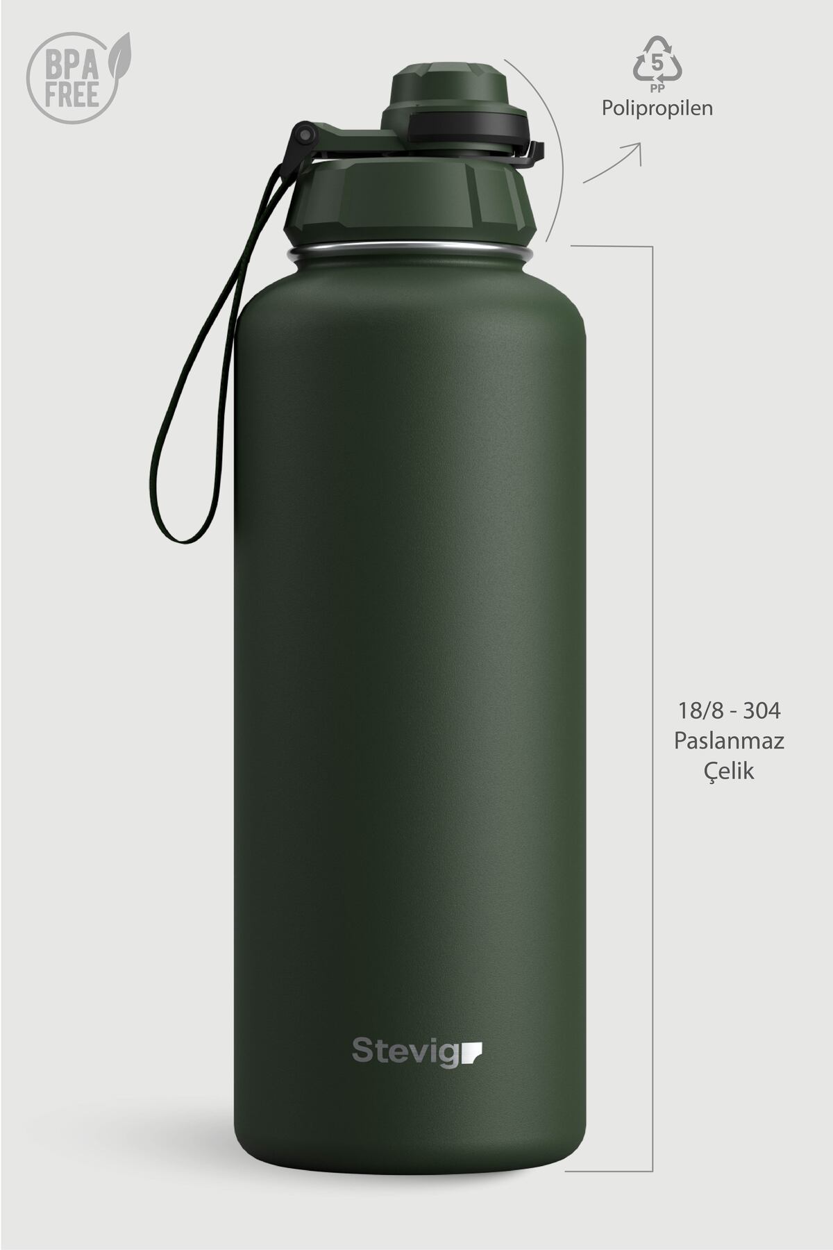 فلاسک 1 قمقمه فولادی ضد نشتی دستی 1500 ML GREEN ST 252 اورجینال Stevig