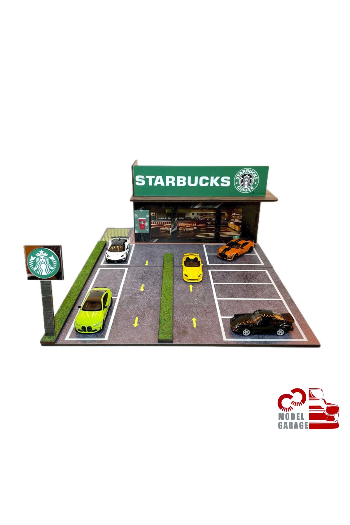 مدل خودرو 1 64 SCALE STARBUCKS CAR PARKING DIORAMA DIECAST DISPLAY STAND SHELF GARAGE اسباب بازی اورجینال ÜRETİM