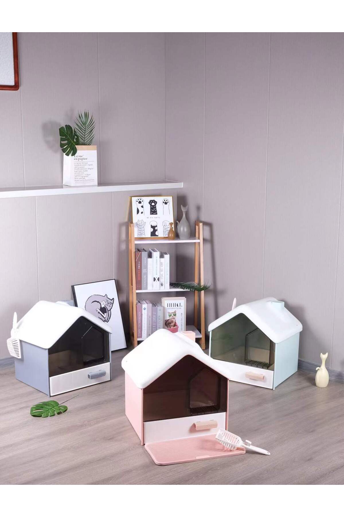 توالت گربه دربسته پتس هوم PETS HOME مدل MSP-112، خاکستری، همراه کشو، زیرانداز و بیلچه، ۴۸×۴۶×۵۱ سانتی‌متر
