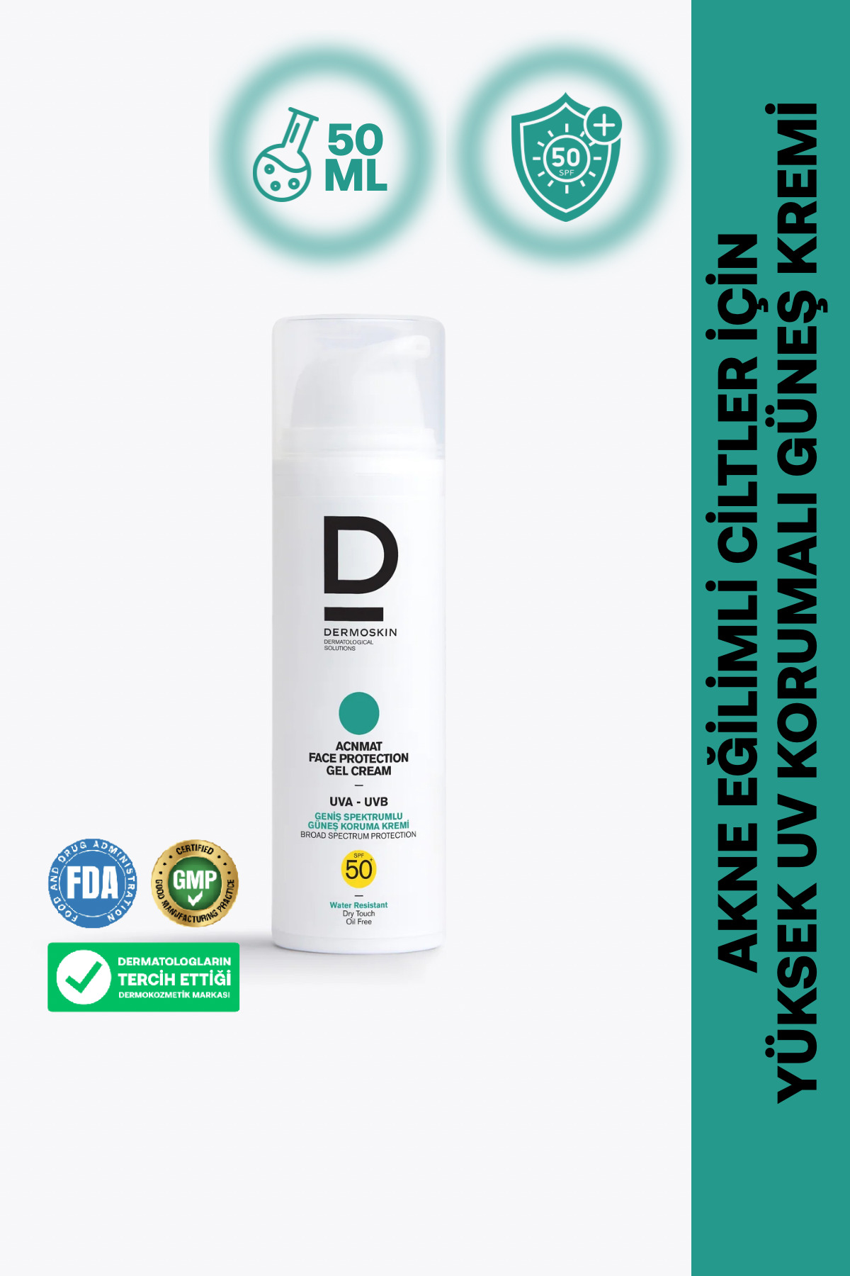 Dermoskin ضدآفتاب ژل کرم SPF 50+ Acnmat مخصوص پوست چرب 50 میلی لیتر