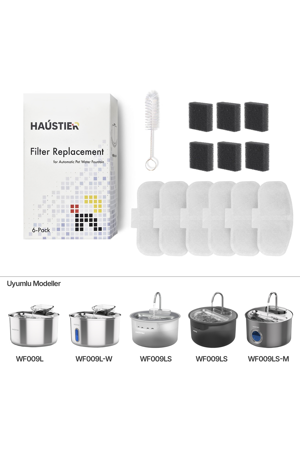 مجموعه ۶ عددی فیلتر فواره آب گربه هاوستایر Haustier، مدل FF009L، سازگار با WF009L/WF009LS/WF009L-W/Wf009LS-M