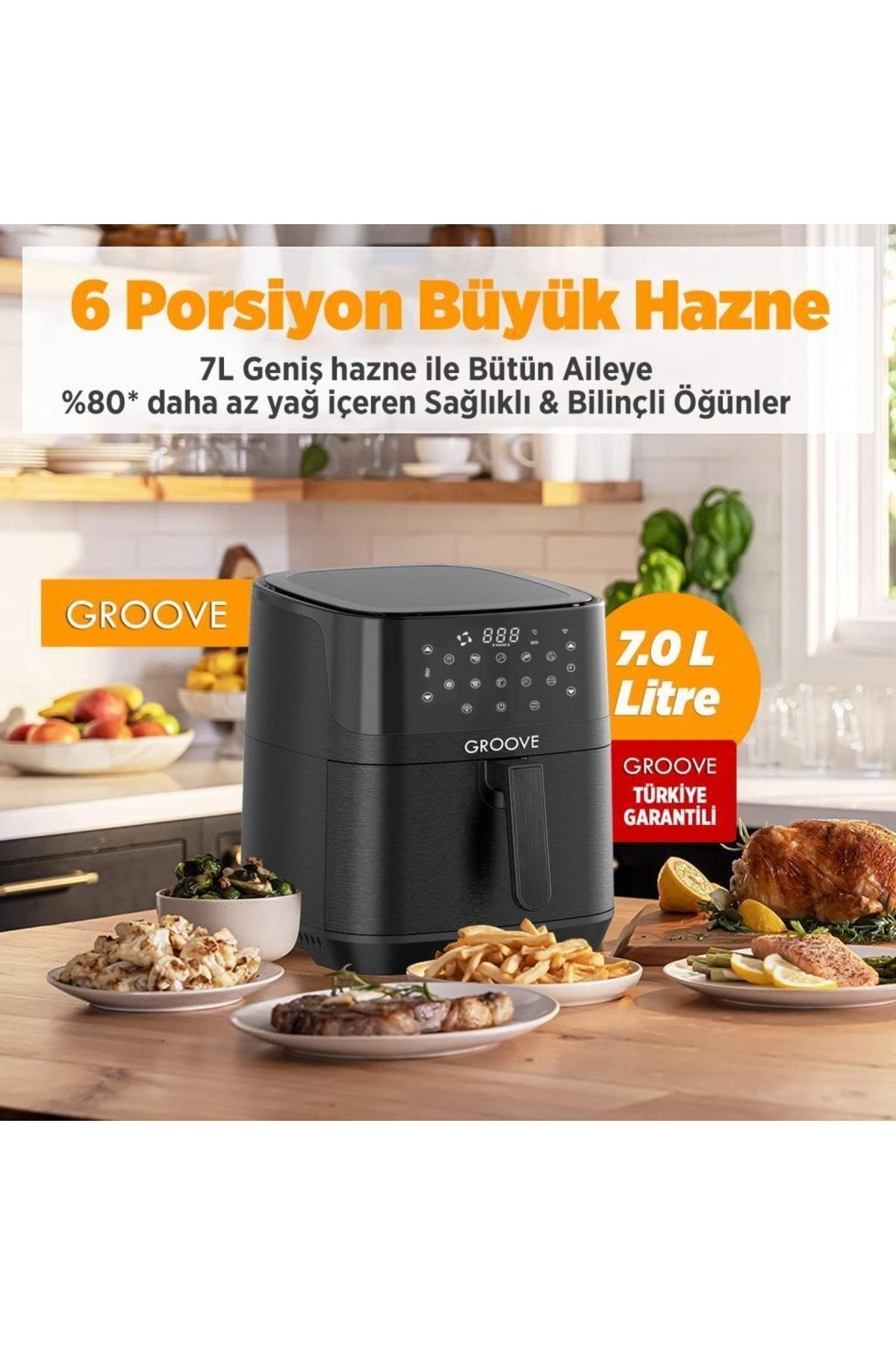 سرخ کن MAX XXL 7L 1800W WIFI SMART AIRFRYER هوای بدون روغن داغ مشکی اورجینال Groove