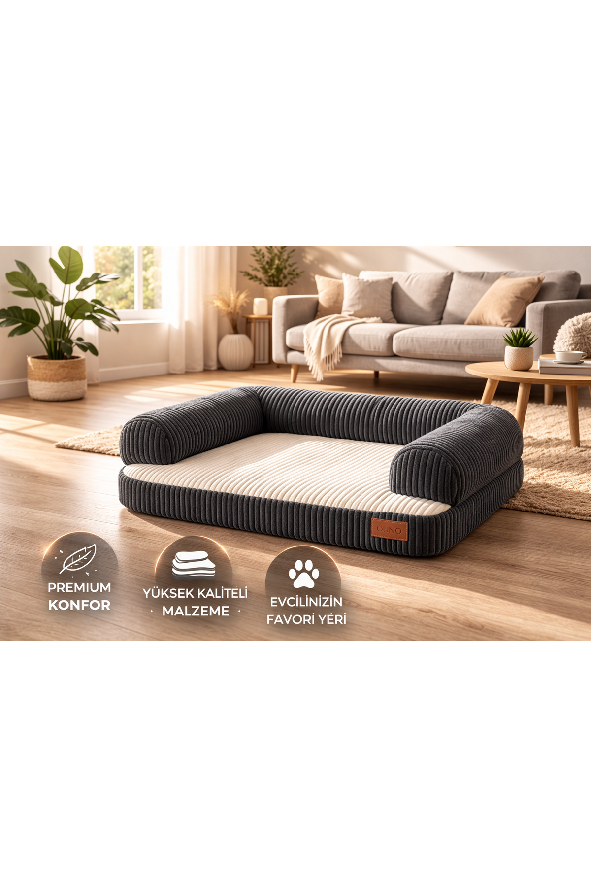تخت لبه‌بلند سگ و گربه کیونو Quno SERENA با بالشتک اسفنجی ضخیم مشکی