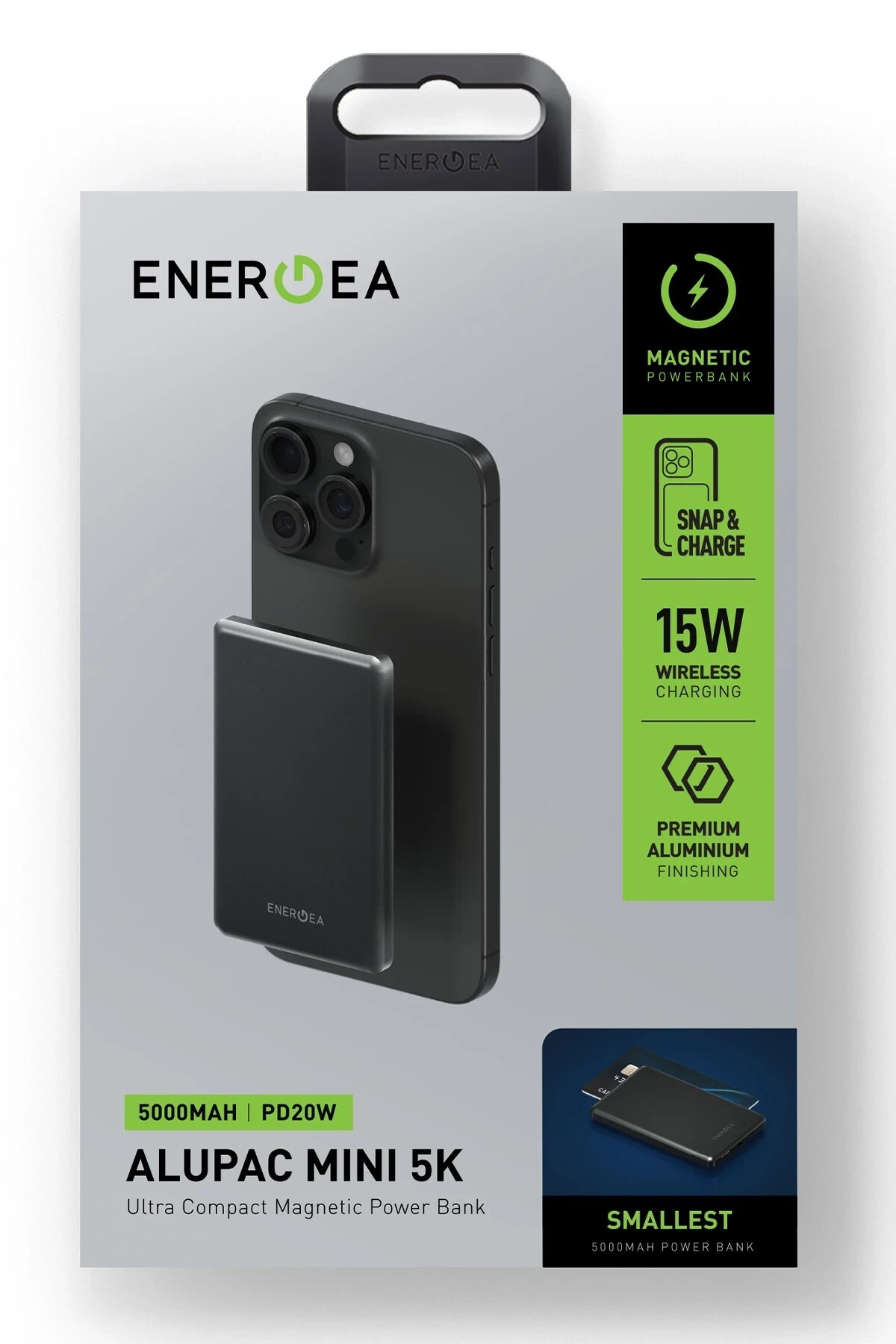 پاوربانک MAGSAFE ENERGEA ALUPAC MINI 5K 5000 MAH 20W TYPE C و 15W بی سیم شارژ سریع اورجینال No7tech
