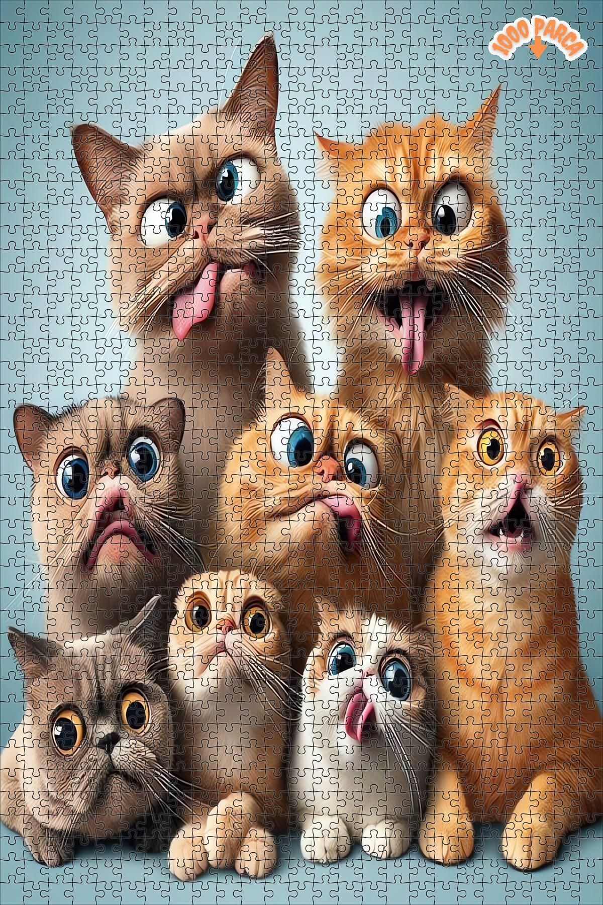 پازل چوبی 1000 عددی 50X70 دکوراتیو دوطبقه با قاب CAT FAMILY Teona Ahşap