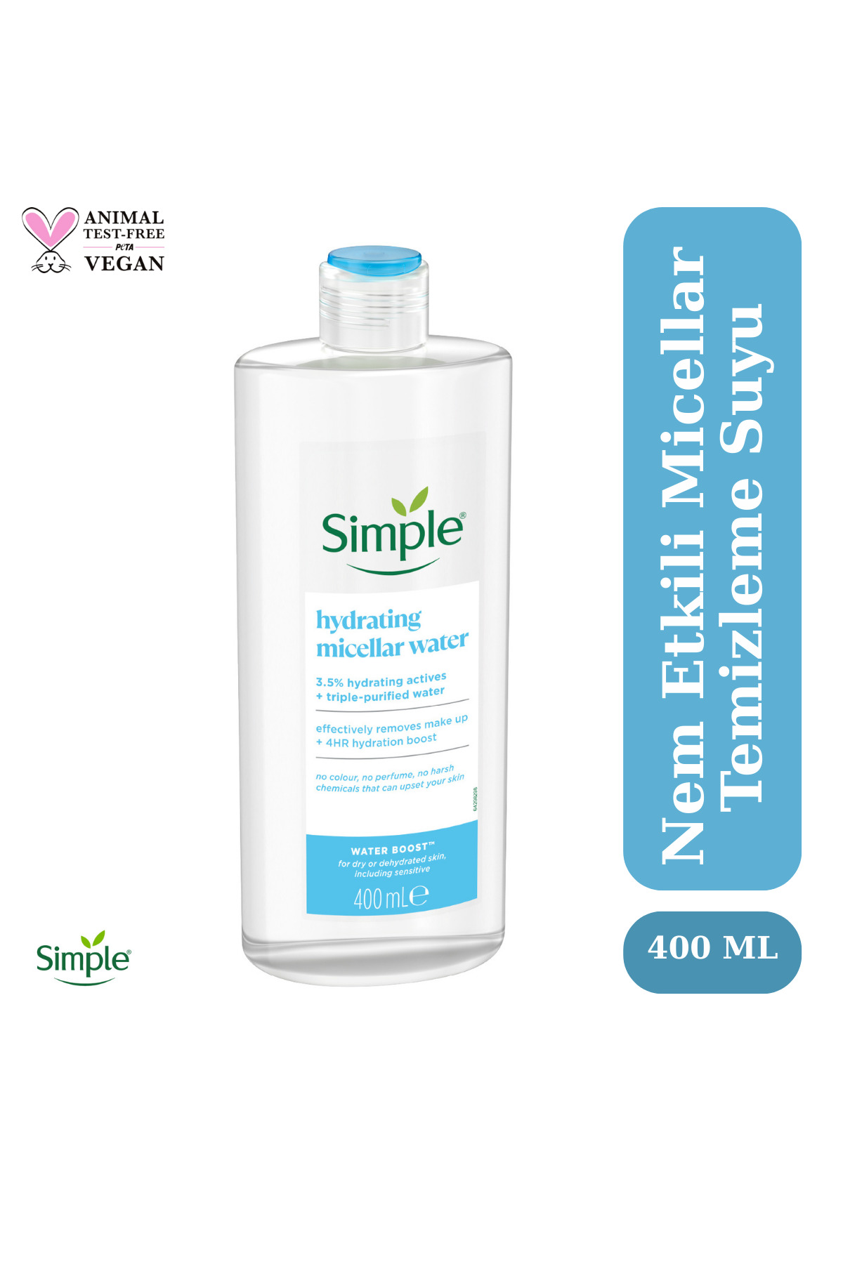 Simple آب پاک کننده ساده میسل پنتاویتین و پریبیوتیک 400 میلی لیتر