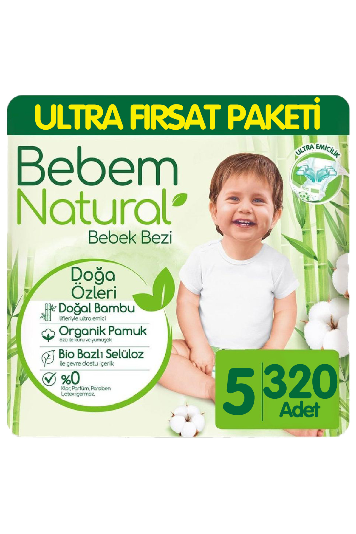پوشک بچه ULTRA OPPORTUNITY بسته 5 سایز 80X4 320 عدد اورجینال Bebem Natural