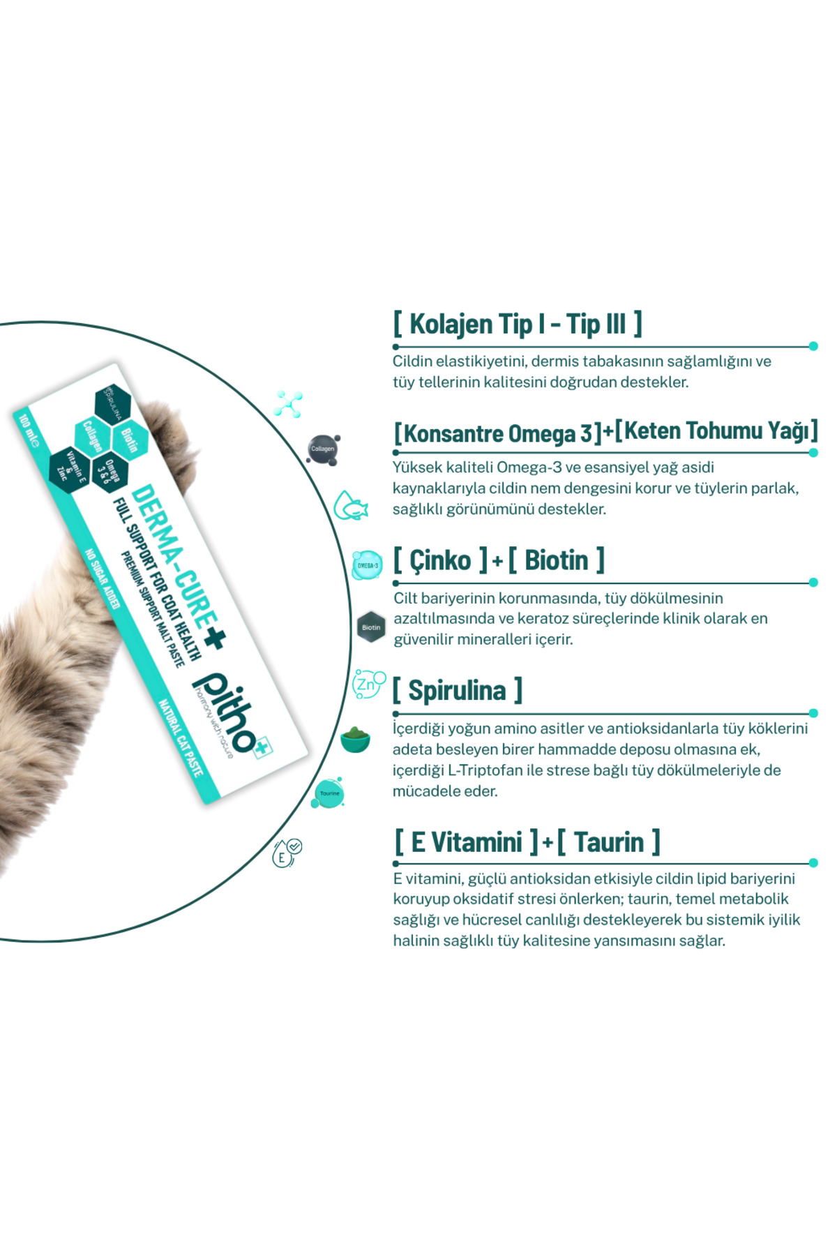 خمیر مالت مولتی‌ویتامین پیشرفته گربه پیتو Pitho Derma Cure، برای پوست و مو، ۱۰۰ میلی‌لیتر