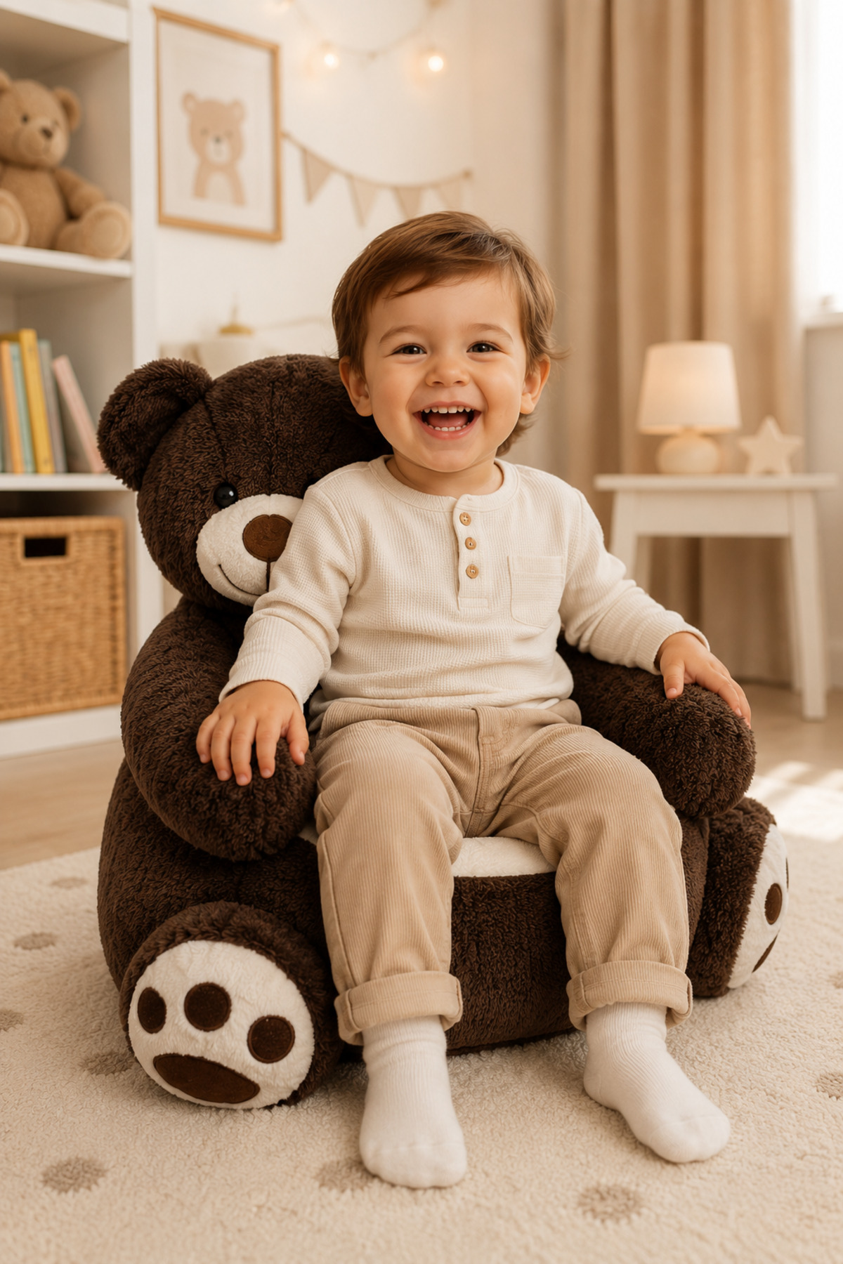 اسباب بازی های پشمی صندلی کودک خرس مخملی 100% محلی Pandamkee