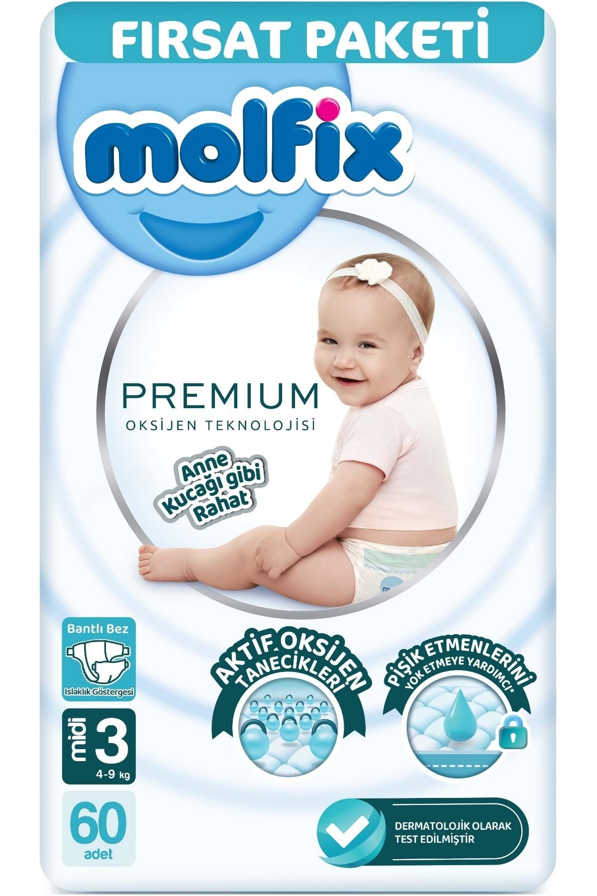 پوشک بچه اندازه ممتاز: 3 4 9 کیلوگرم MIDI 60 تکه PK اورجینال Molfix
