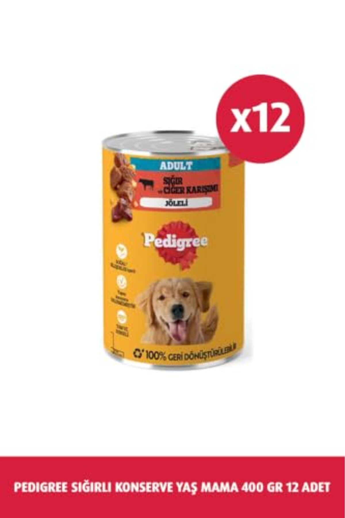 غذای کنسروی تر سگ با طعم گوشت گاو پدیگری Pedigree، ۴۰۰ گرم، بسته ۱۲ عددی