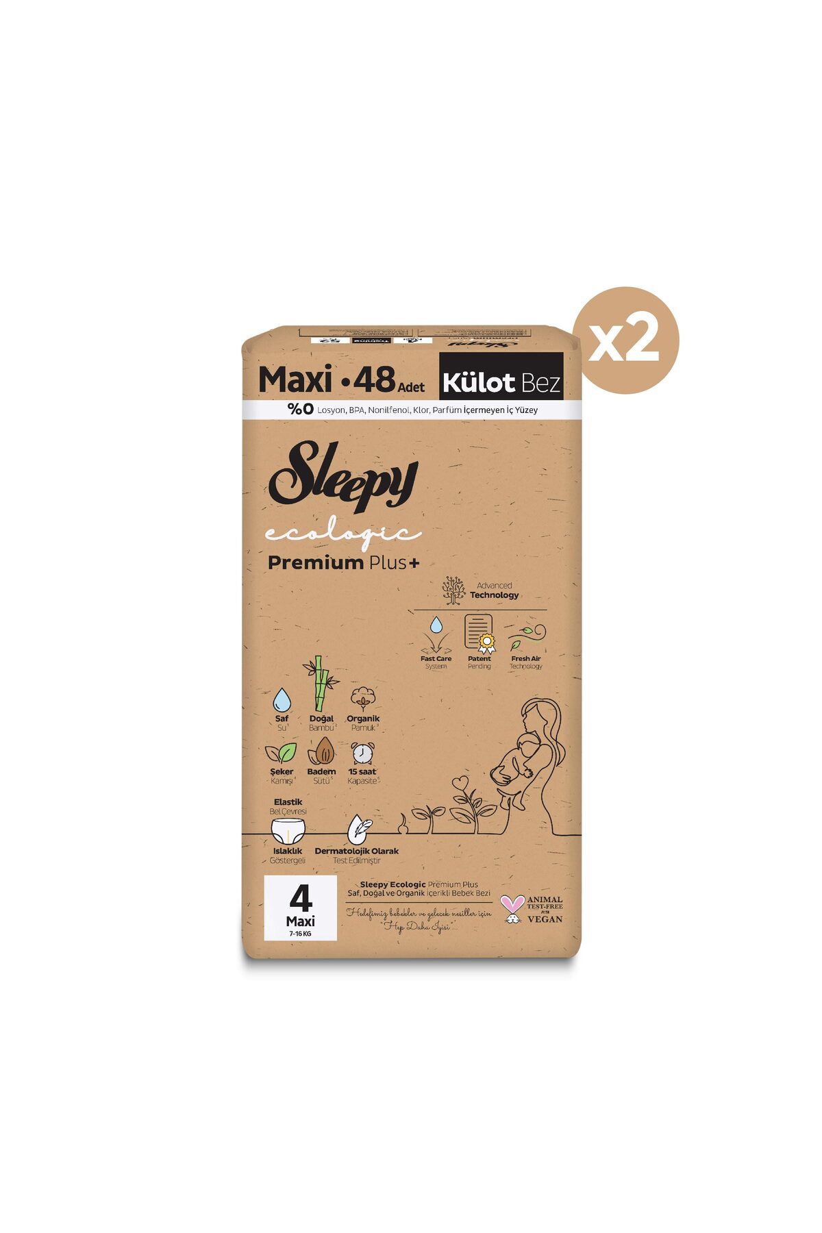 پوشک بچه ECOLOGIC PREMIUM PLUS SUPER PACKAGE DIAPER PANTY سایز 4 MAXI 96 عددی اورجینال Sleepy