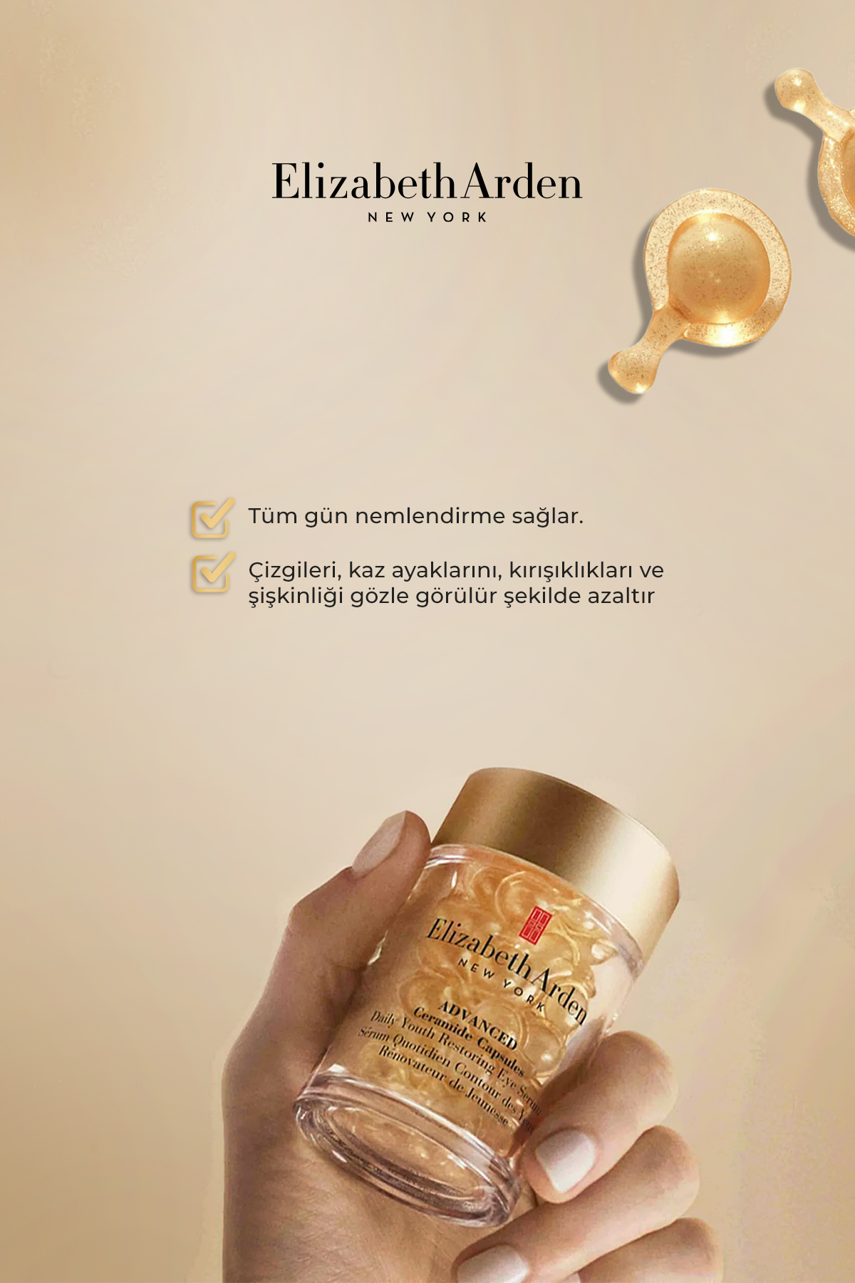 کرم دور چشم کپسولا سرامید پیشرفته جوانان در حال استراحت سرم 60PCS Elizabeth Arden