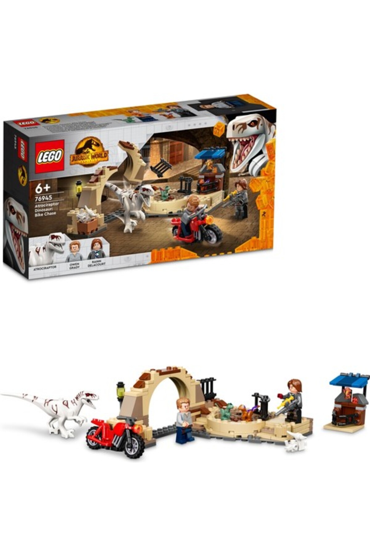 LEGO لگو دایناسور Atrociraptor World Jurassic: تعقیب موتور سیکلت 76945 مجموعه ساختمانی اسباب بازی (169 قطعه)