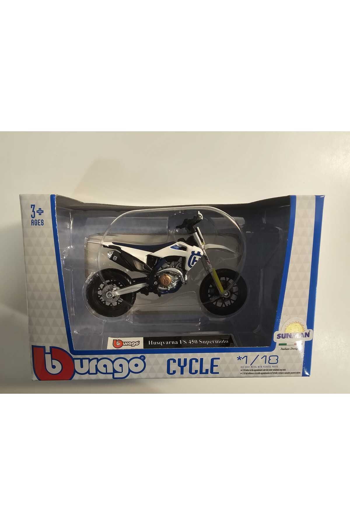مدل خودرو SUNMAN 1:18 BURAGO HUSQVARNA FS 450 SUPERMOTO محصول دارای مجوز اورجینال Burago
