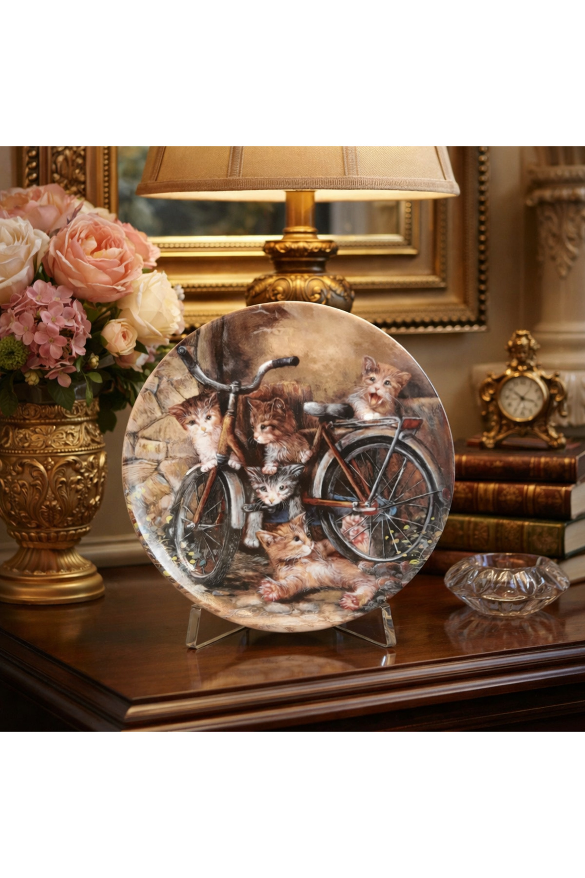 فیگور SELTMANN WEIDEN GERMAN CAT BICYCLE PLATE WALL 1993 AWARD VINTAGE STREET PORZELLAN 1 PIECE esdekor