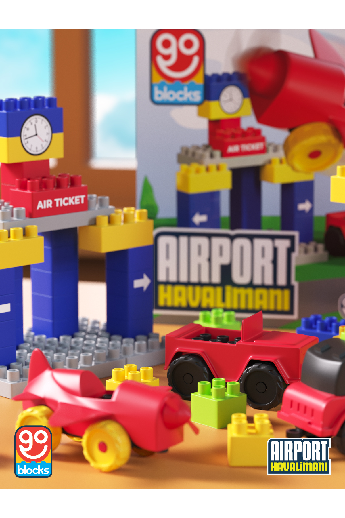 لگو و اسباب بازی های ساخت محور GO BLOCKS AIRPORT 100 PIECE BUILDING BLOCK SET TOYS MEGA از ترکیه Go Toys