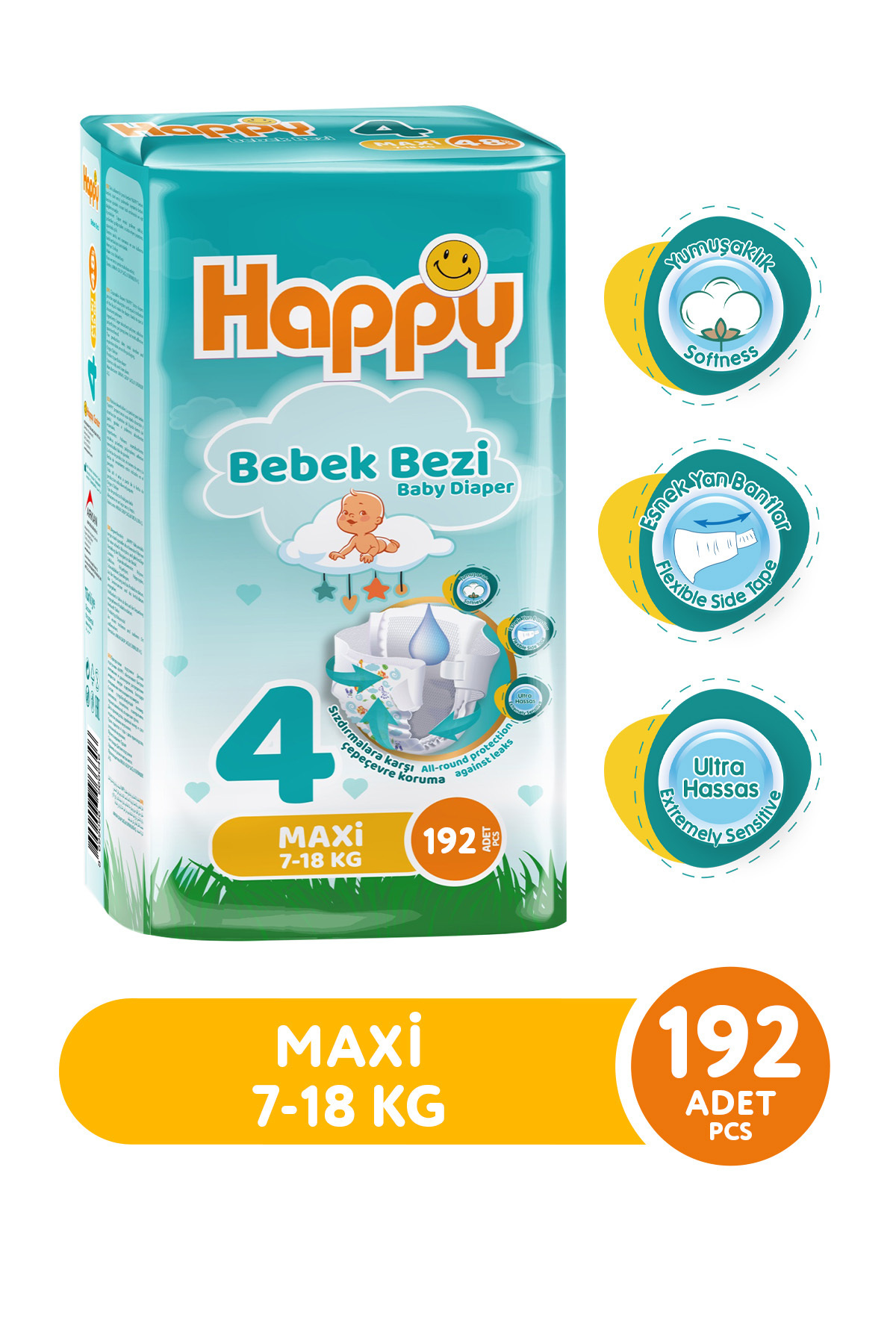 پوشک بچه MAXI 4 NO 192 LI اورجینال Happy