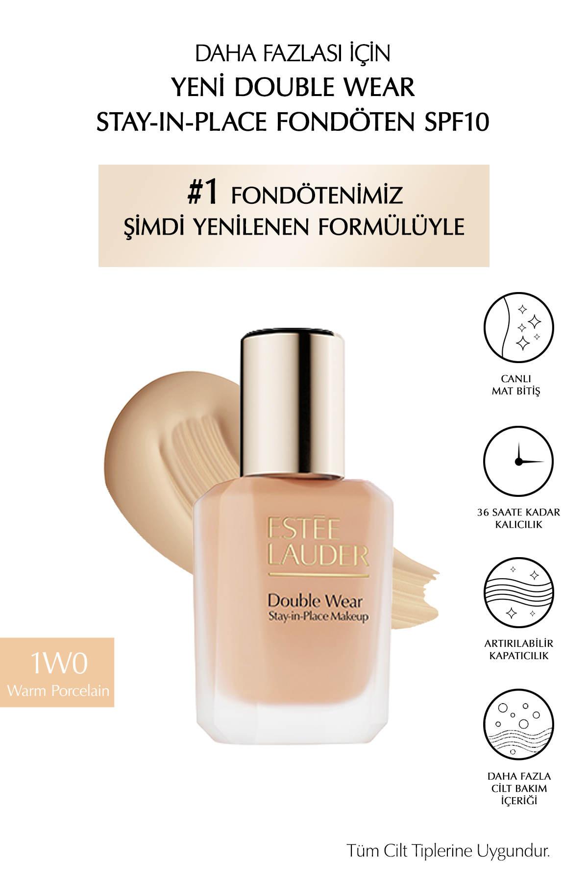 Estee Lauder پایه ثابت و مات پایه ثابت دو برابر با SPF 10 (1W0 پورسلن گرم) 30 میلی لیتر
