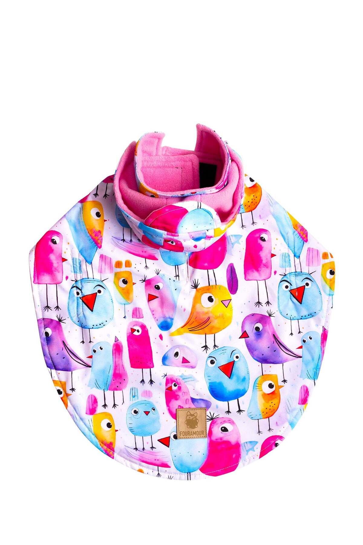 بارانی پانچویی سگ فورامور fouramour، طرح Colorful Funny Birds، آستر پلار، مدل UPCFB10010 صورتی