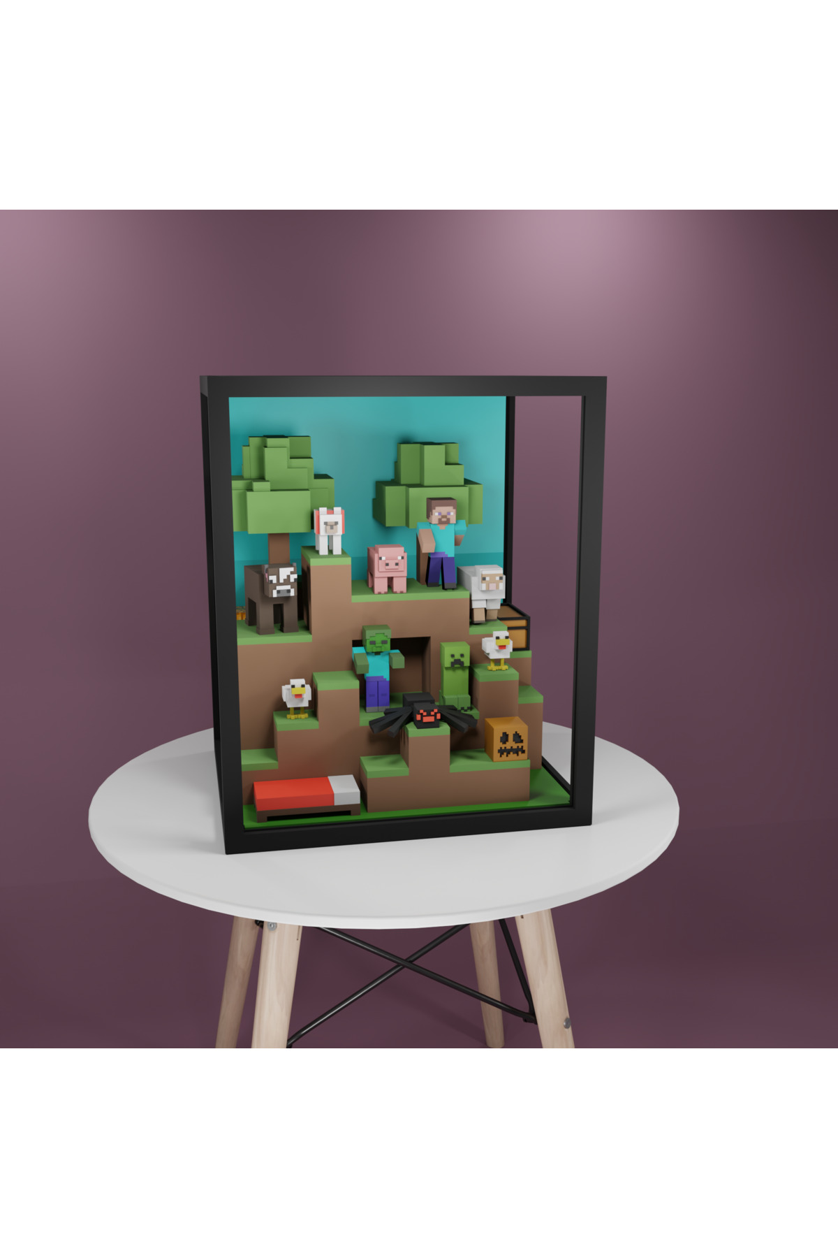 اشیاء دکوراتیو و مجسمه صحنه کلکسیونی دیوراما چاپ سه بعدی MINECRAFT دست ساز با چراغ های LED Pixra Diorama