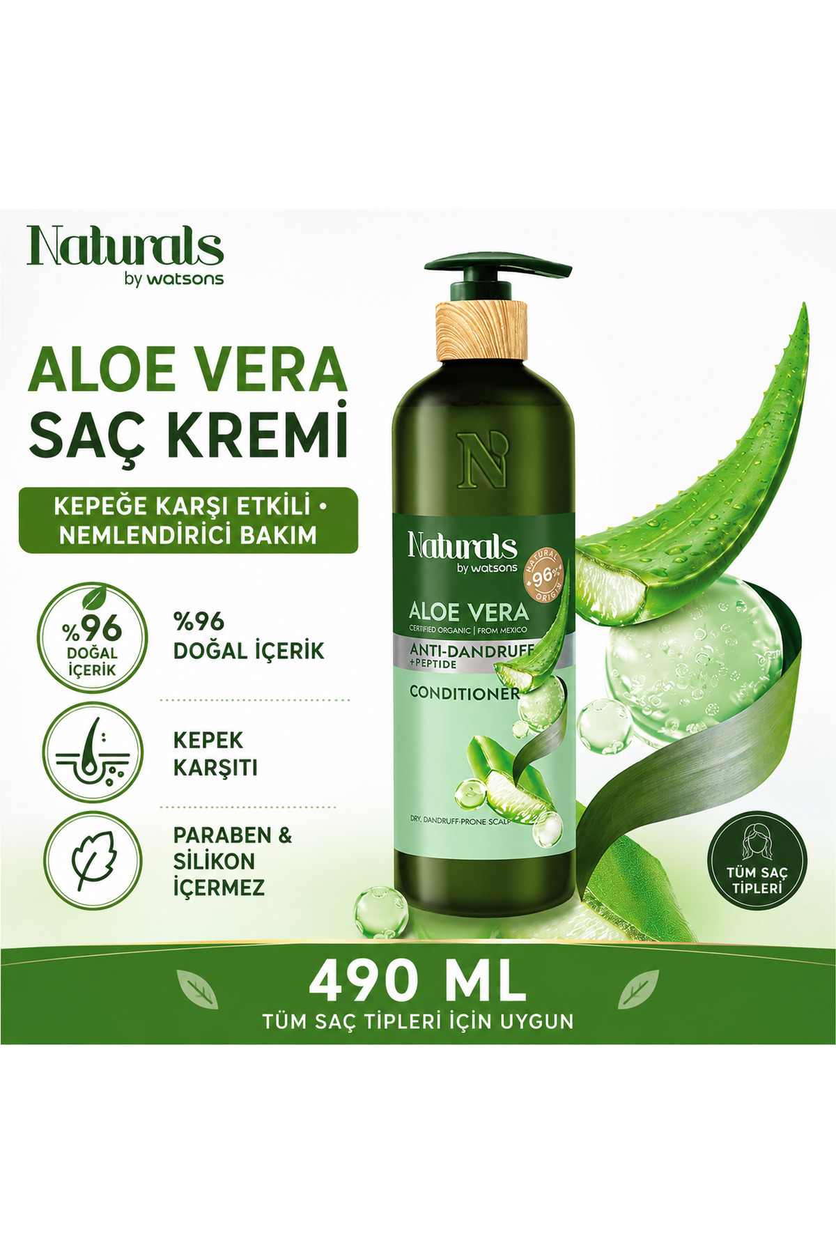 Naturals By Watsons شامپو آلوئه ورا 490 میلی لیتر