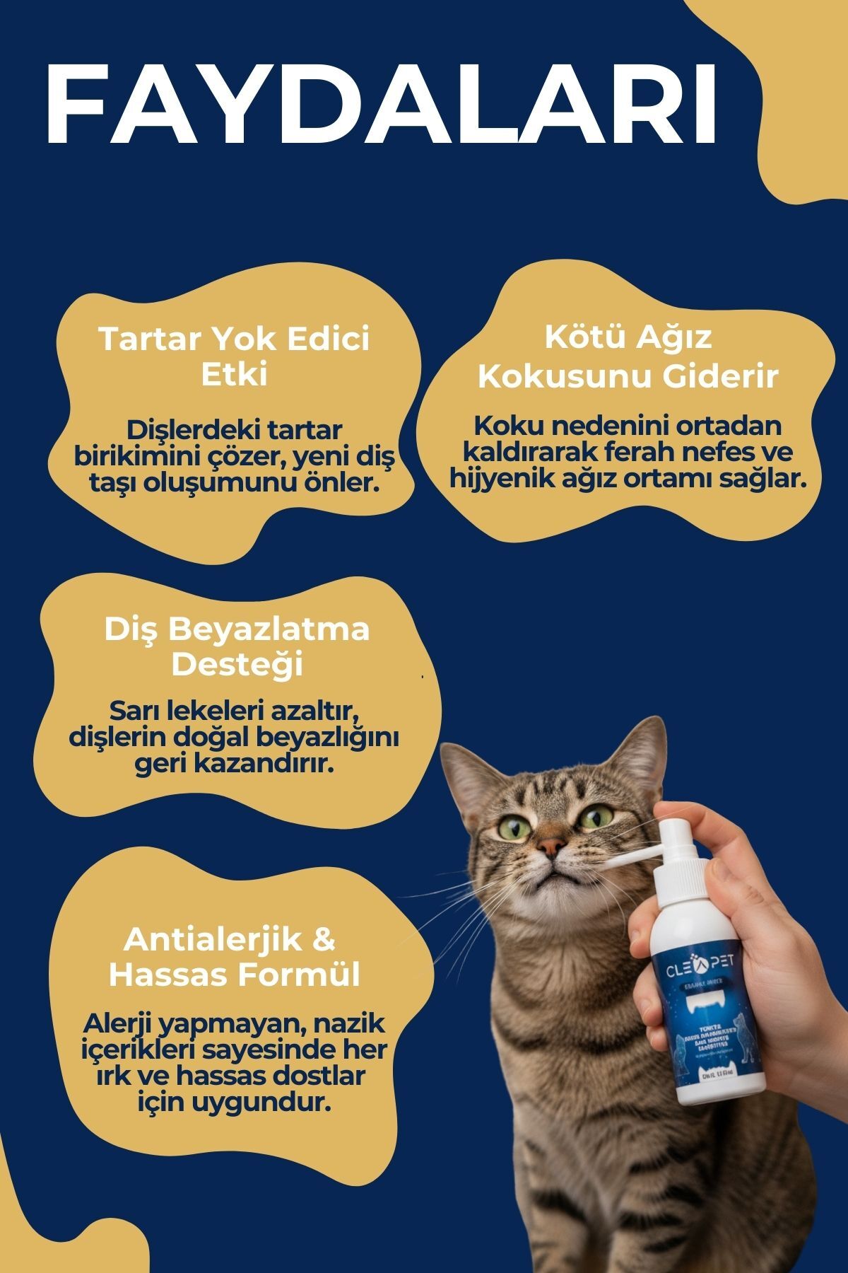 اسپری مراقبت دهان و دندان گربه کلیاپت Cleapet، ۱۰۰ میلی‌لیتر، فرمول طبیعی و ضد جرم