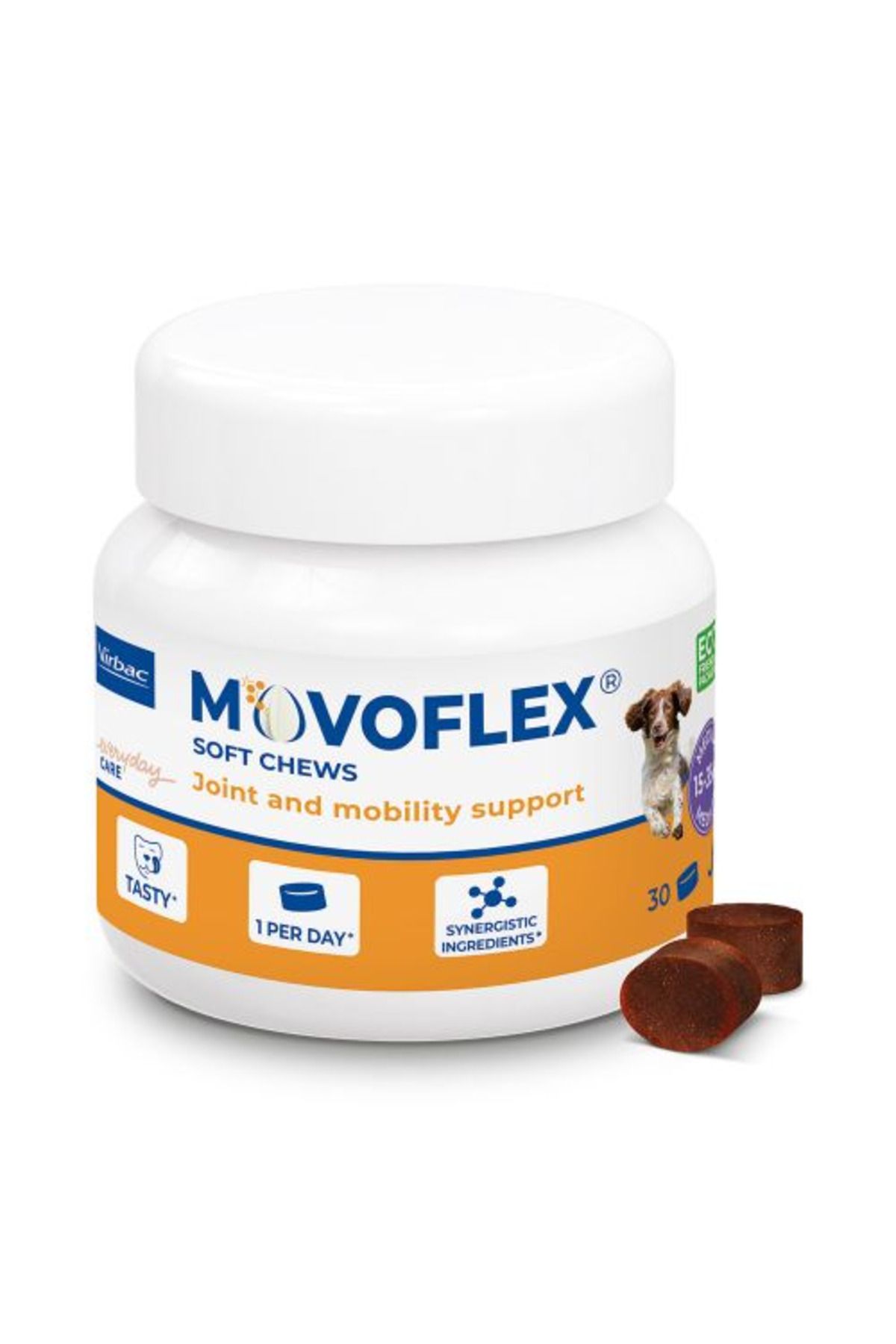 قرص جویدنی نرم Movoflex M برای سگ‌های نژاد متوسط، ویرباک Virbac، ۱۵ تا ۳۰ کیلوگرم، ۳۰×۴ گرم