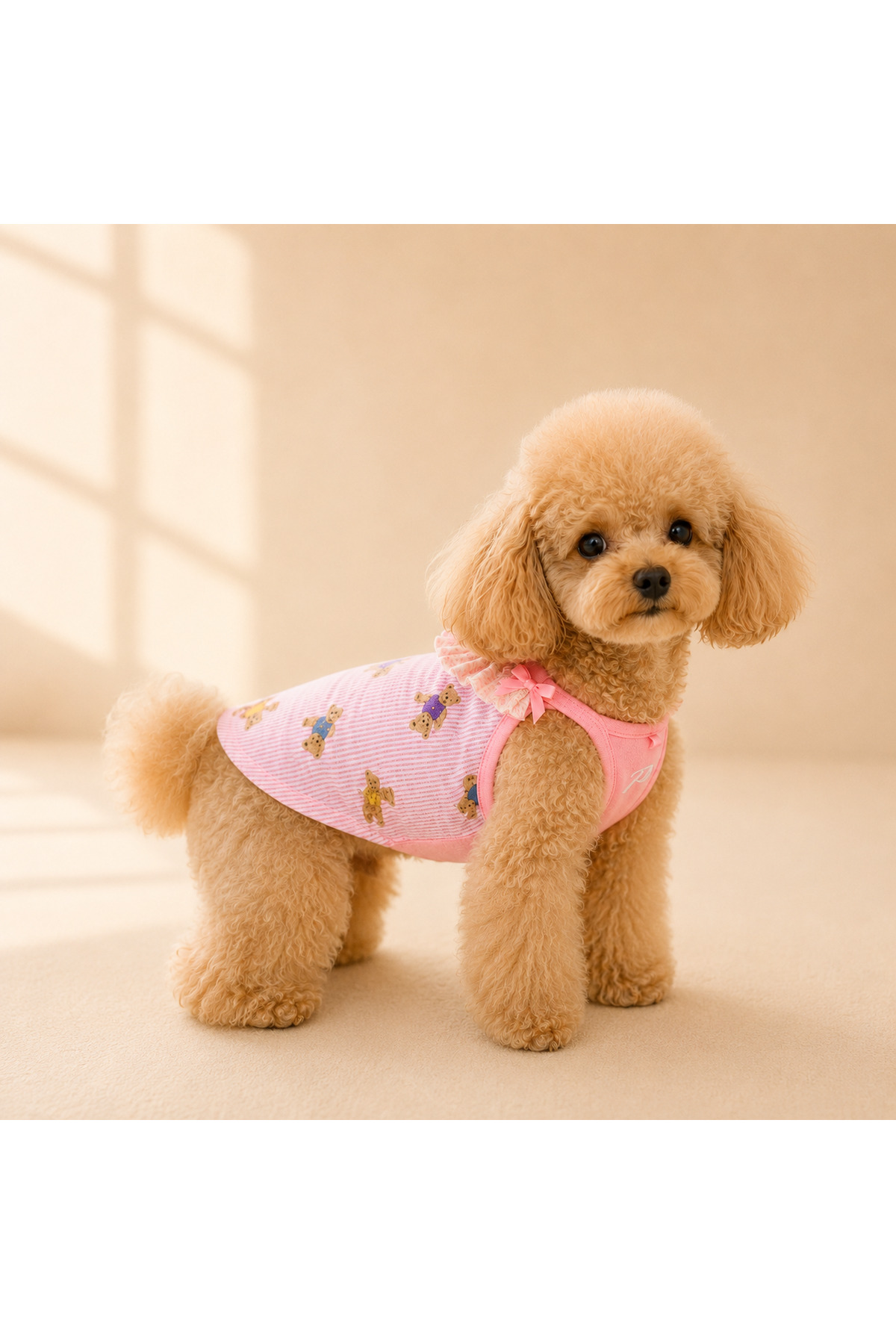 لباس سگ پوپیا Puppia طرح خرس عروسکی صورتی، با پارچه تنفس‌پذیر
