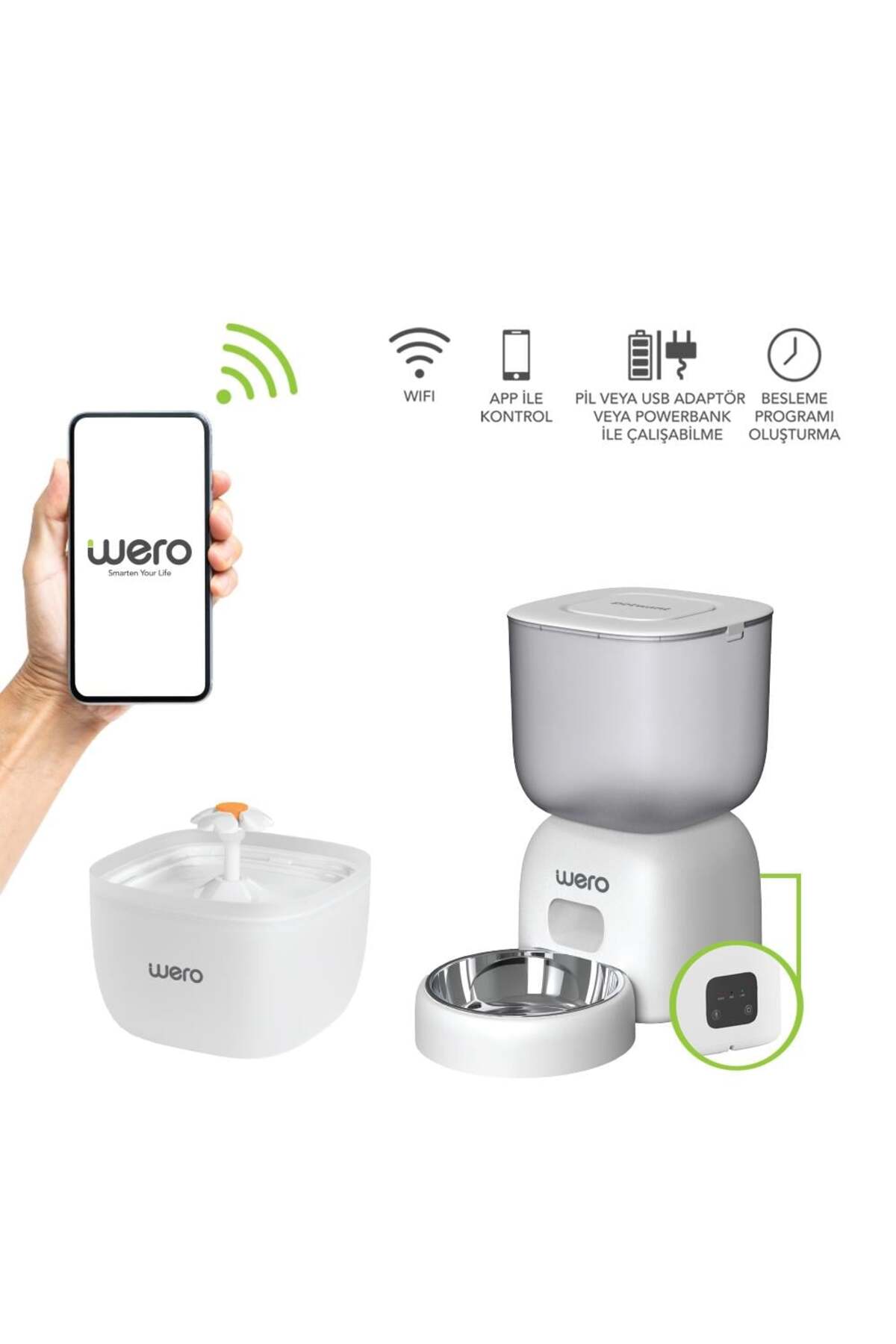 مجموعه هوشمند ظرف غذادهی و آب‌نمای گربه و سگ ورو Wero، کنترل Wi-Fi و تغذیه خودکار WF1 / WBWF1