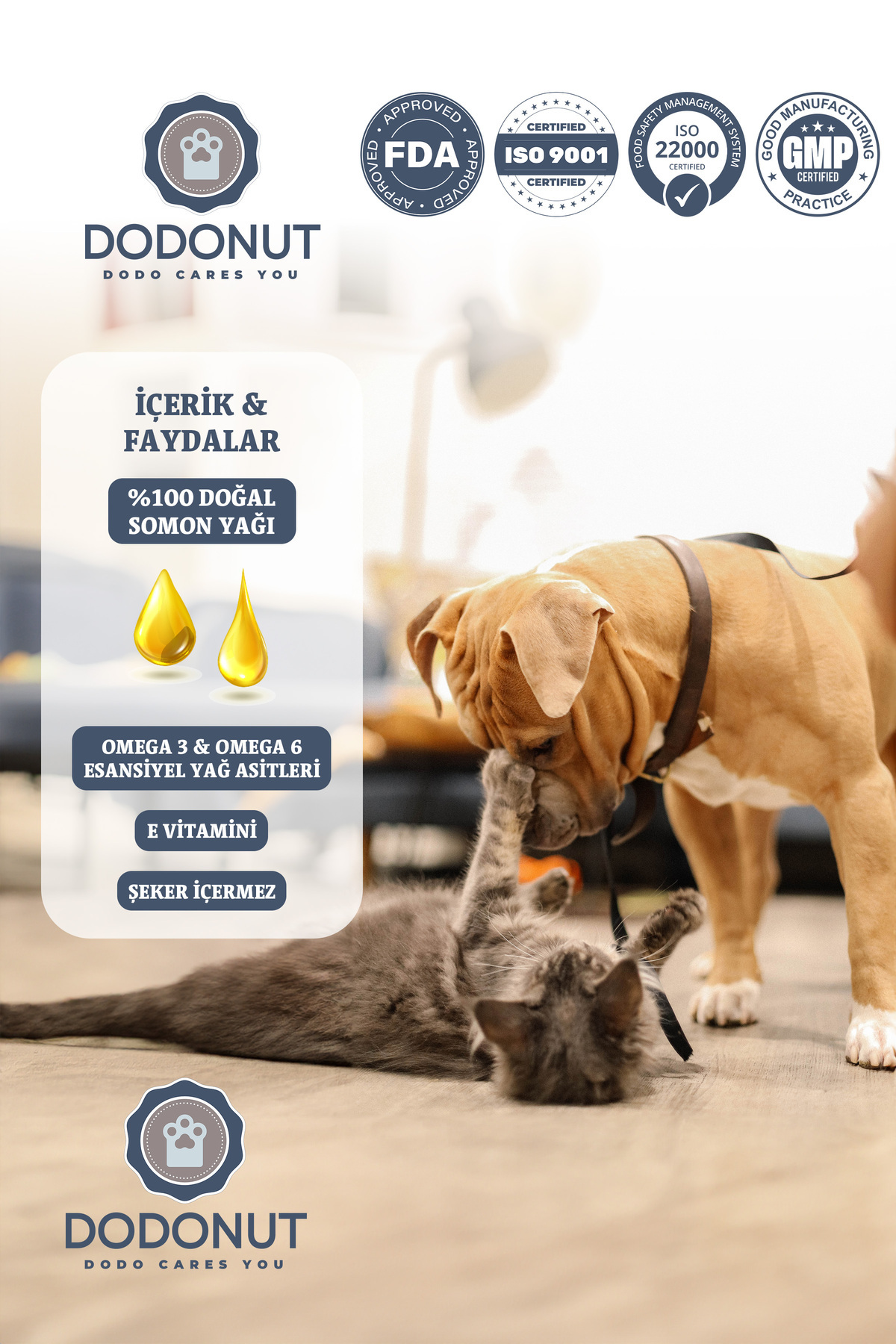 روغن سالمون گربه و سگ دودونات DODONUT Superfish Oil+، ۱۰۰٪ طبیعی، امگا ۳ و ۶، ۲۵۰ میلی‌لیتر