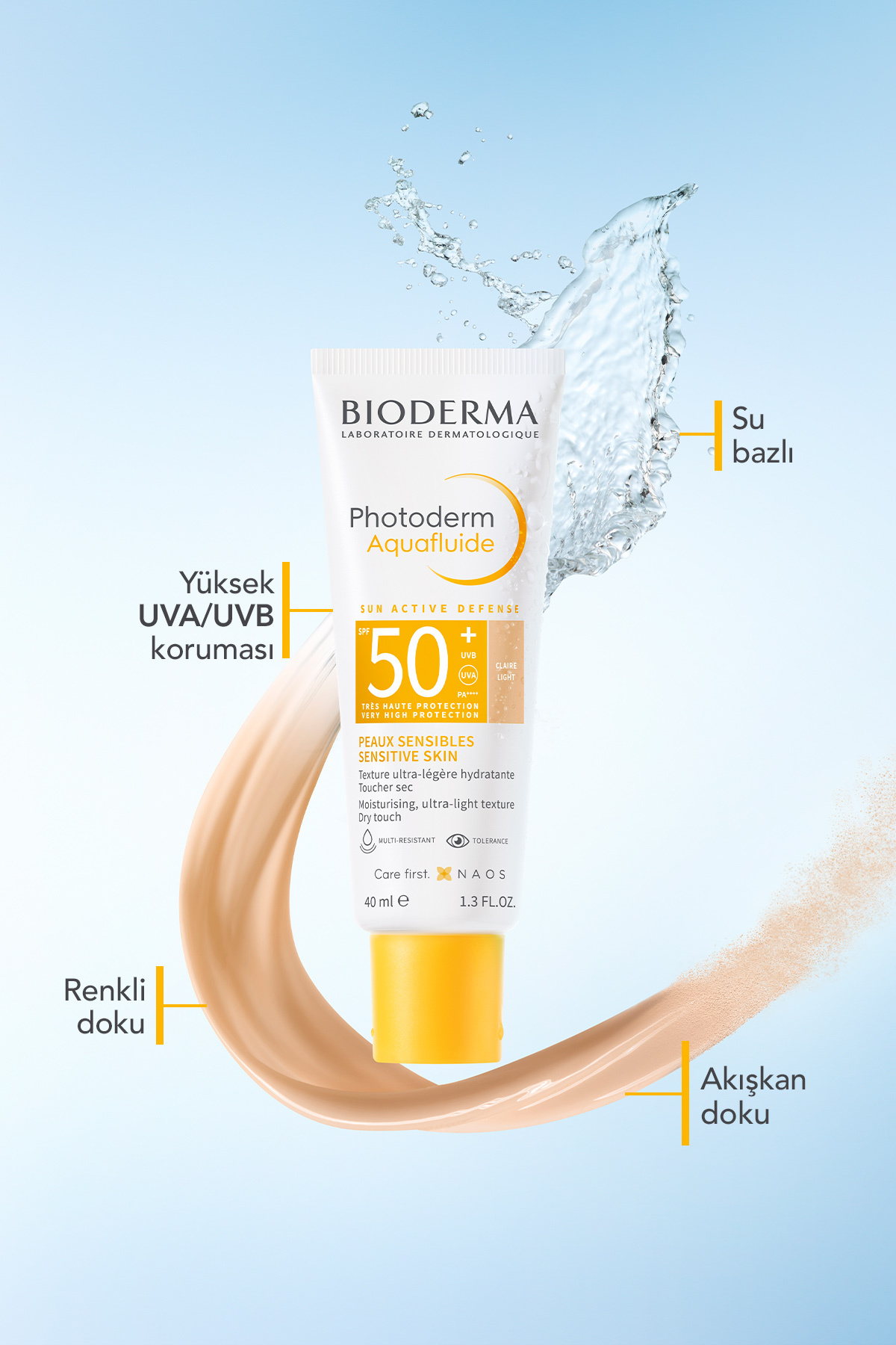 کرم ضد آفتاب مدل Aquafluide با SPF+50 با حجم 40 میل بایودرما Bioderma