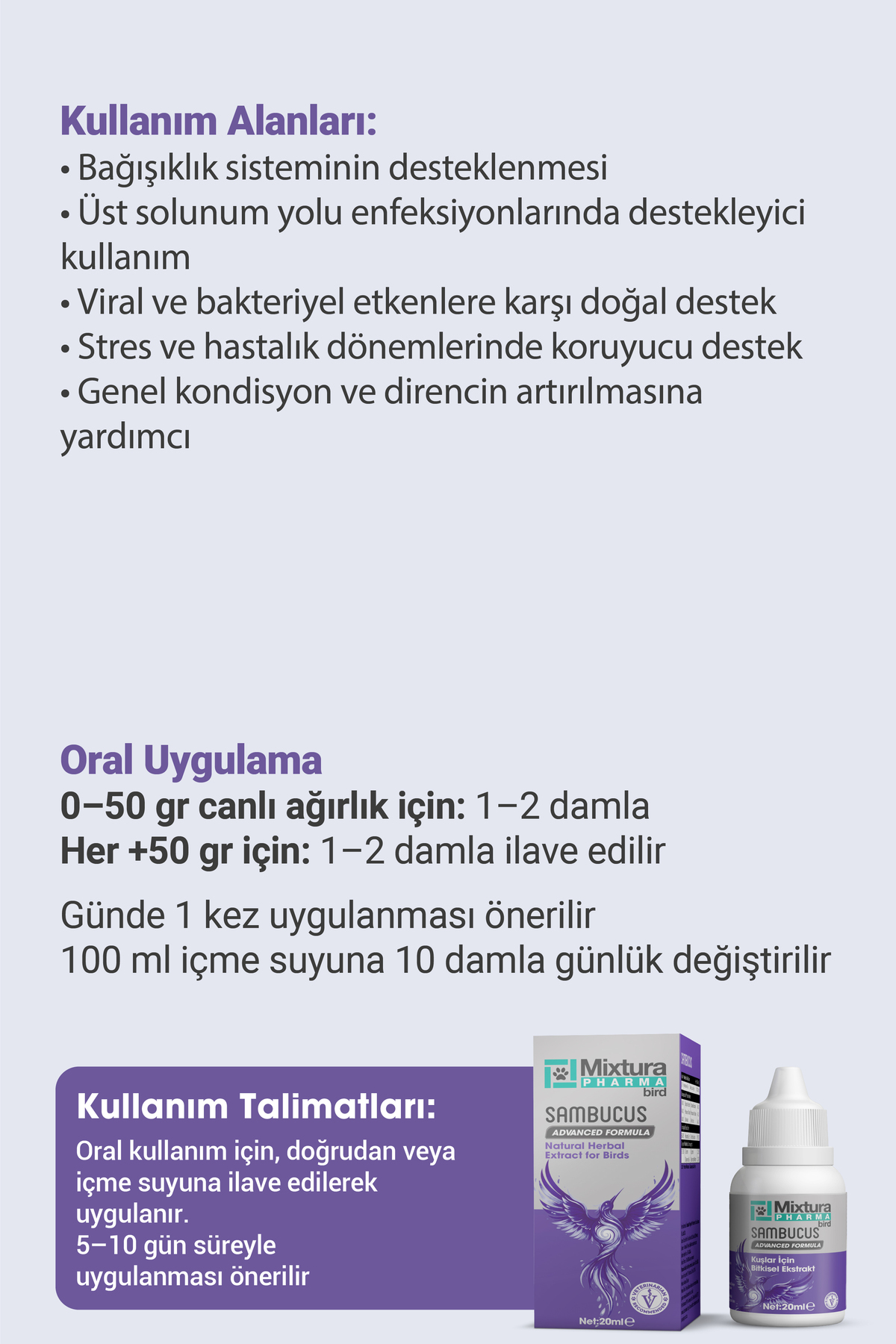 محصول سلامت پرندگان میکستورا فارما Mixtura Pharma BİRD SAMBUCUS، مدل 28000