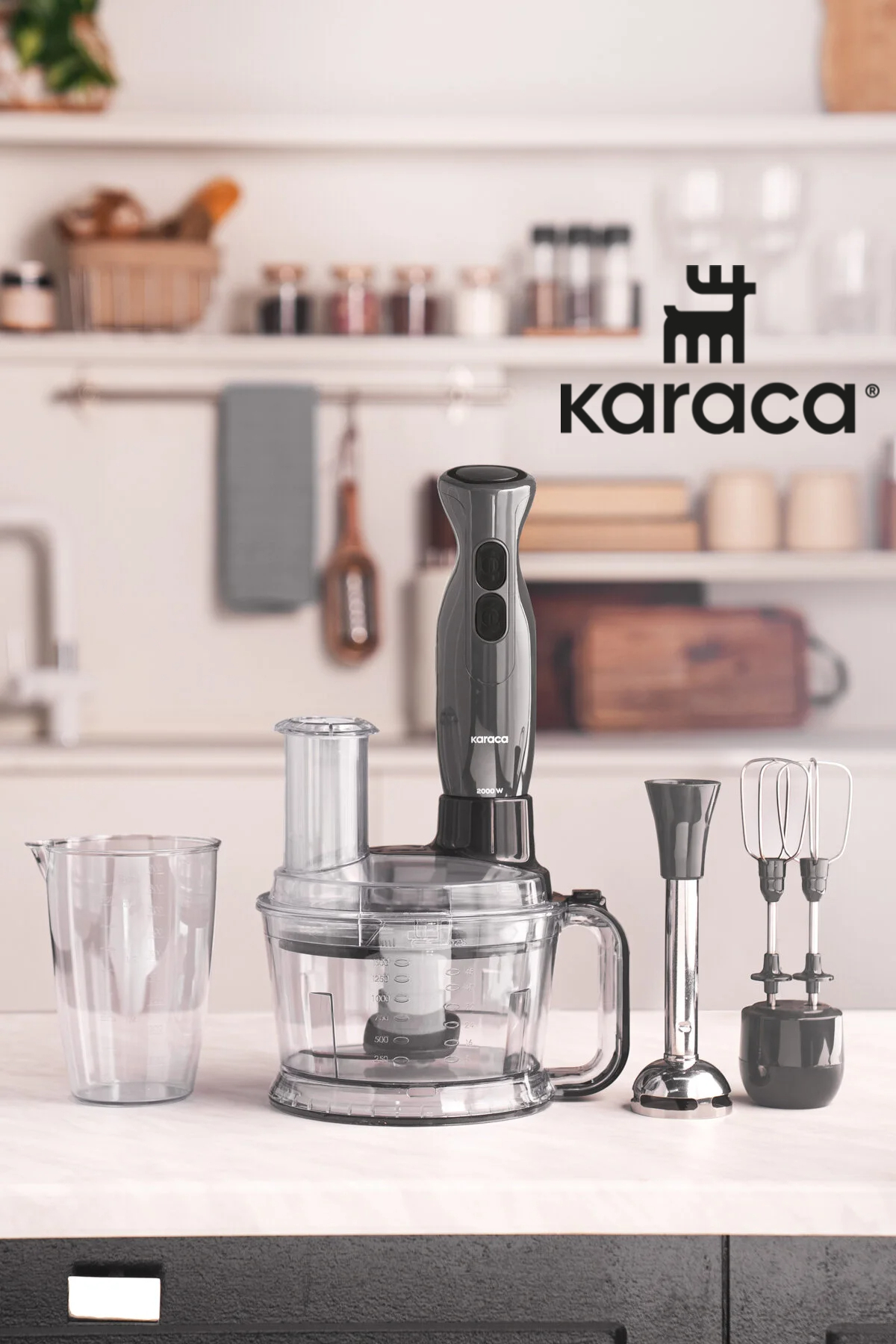 ست مخلوط کن دستگاه غذاساز KARACA MULTIMAX PRO چند منظوره خردکن کوبنده دستی خاکستری اورجینال Karaca