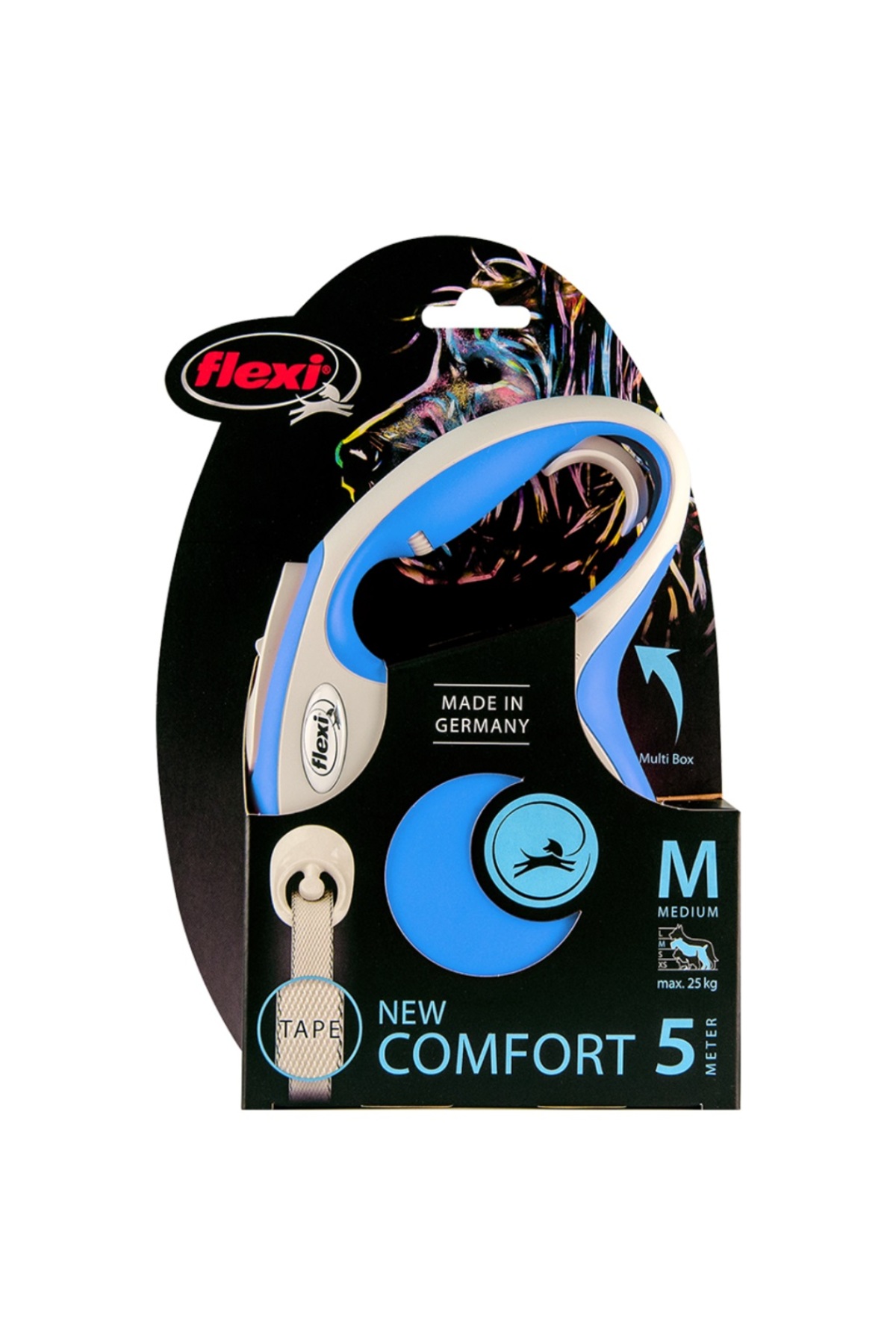 بند جمع‌شونده نواری سگ فلکسی Flexi New Comfort، سایز M، طول ۵ متر آبی 25kg