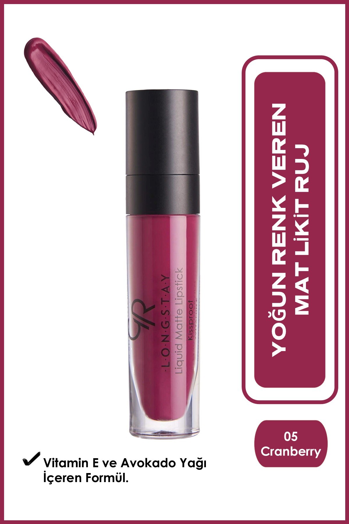 رژ لب مات مایع رنگ بنفش شماره 05 گلدن رز Golden Rose