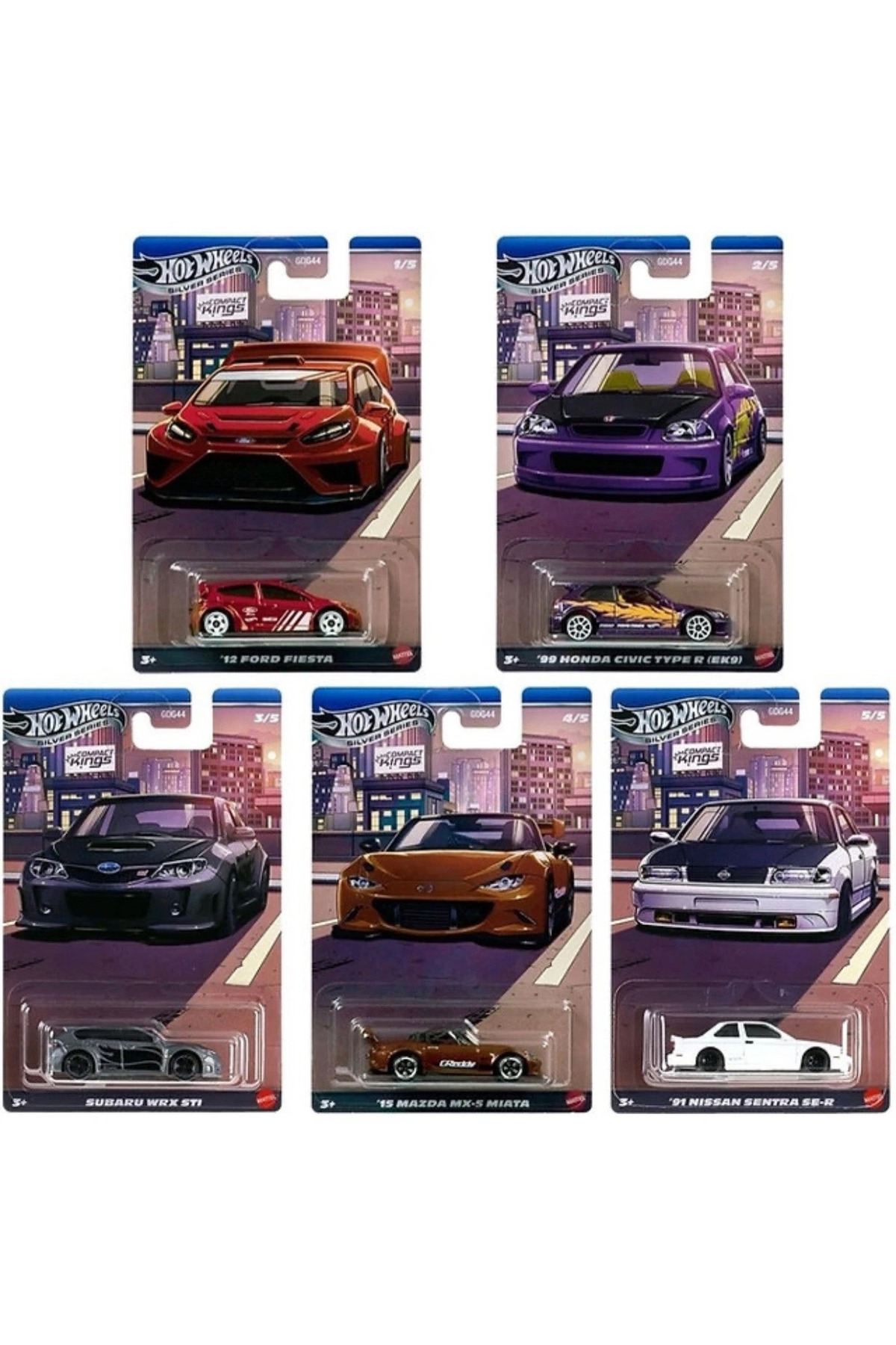 ماشین اسباب بازی مجموعه پادشاهان جمع و جور '12 فورد فیستا '99 سیویک EK9 WRX STI میاتا سنترا SE R از ترکیه HOT WHEELS