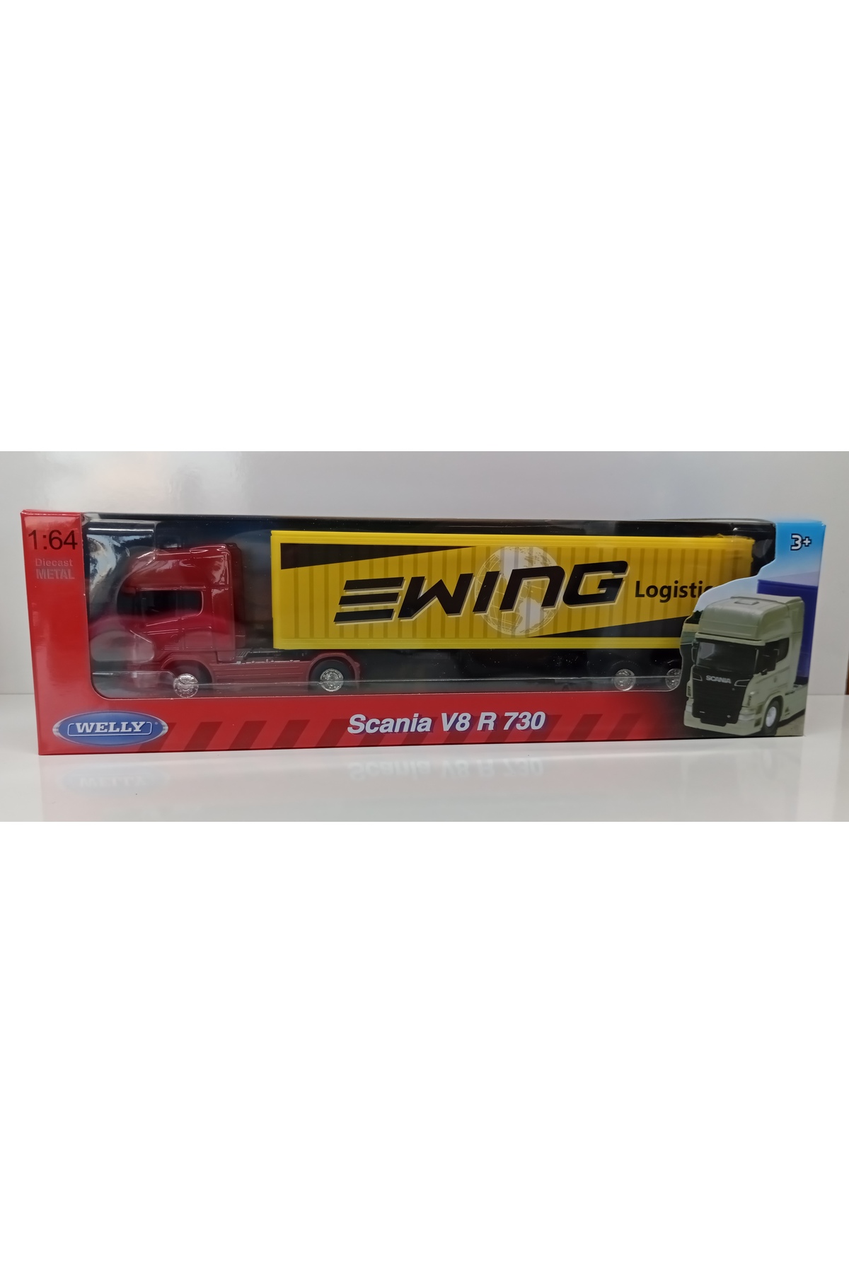 مدل خودرو تریلر DIANOMI WELLY 1:64 SCANIA V8 R 730 اندازه کوچک اورجینال WELLY
