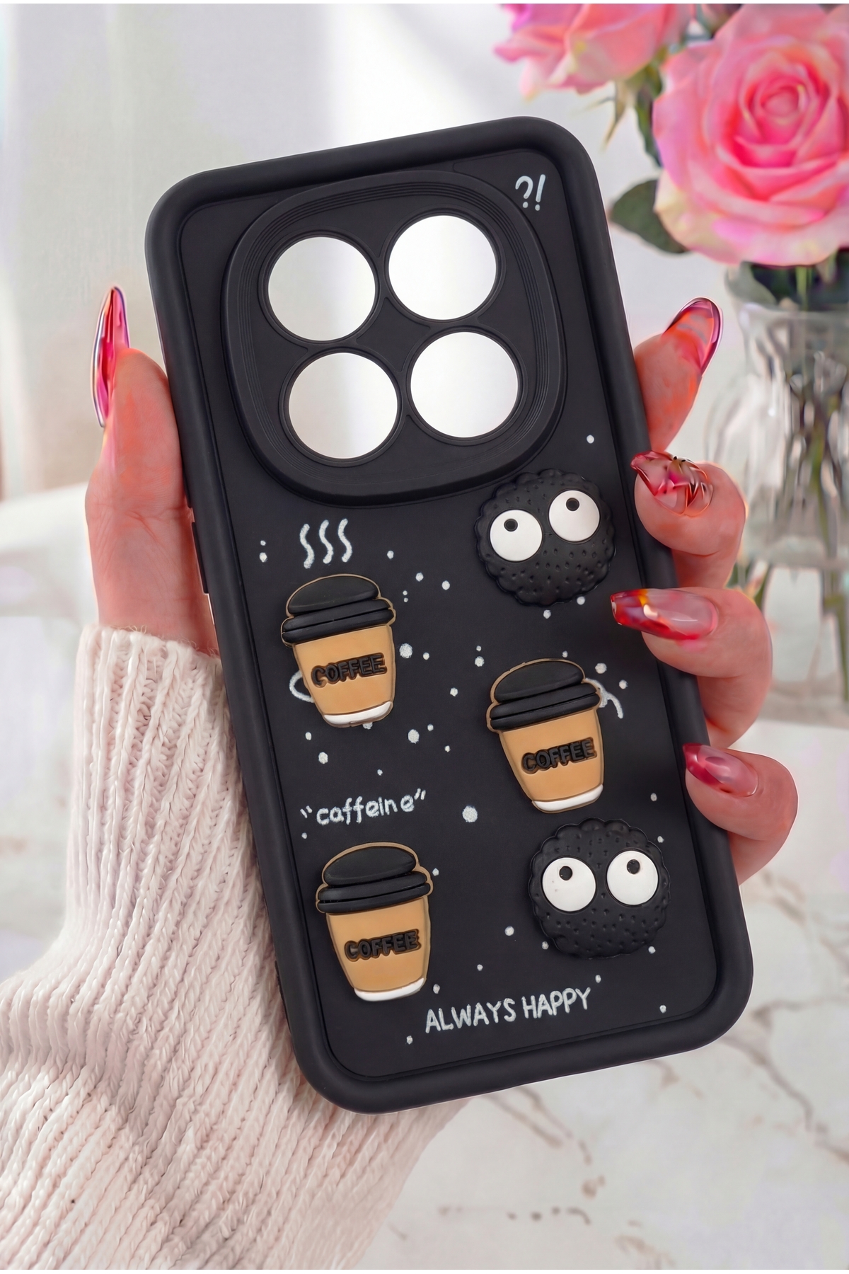 کاور و قاب محافظ دوربین شیائومی ردمی نوت 14 پرو با روکش نرم سیلیکونی مشکی فیگور COFFEE COOKIE فیبکس Fibaks
