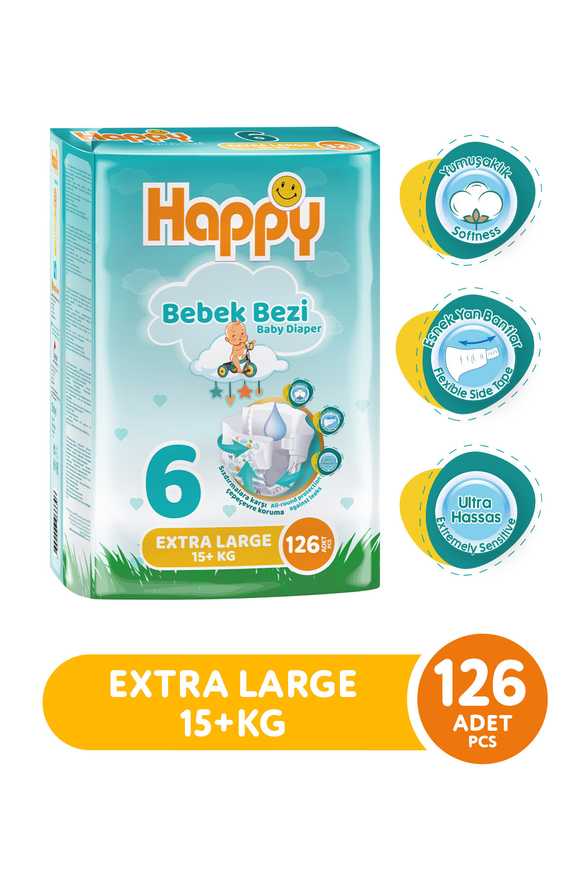 پوشک بچه فوق العاده بزرگ 6 شماره 126 عدد اورجینال Happy