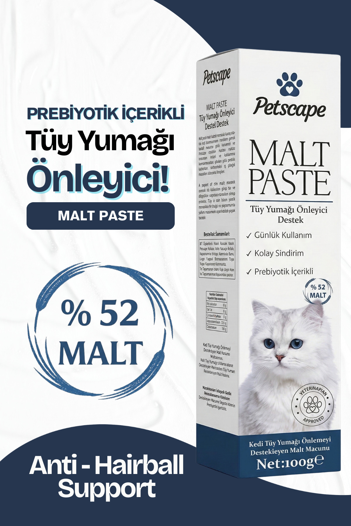 مکمل گربه پت‌اسکیپ Petscape، خمیر مولتی‌ویتامین و مالت به‌همراه قطره Plus+B
