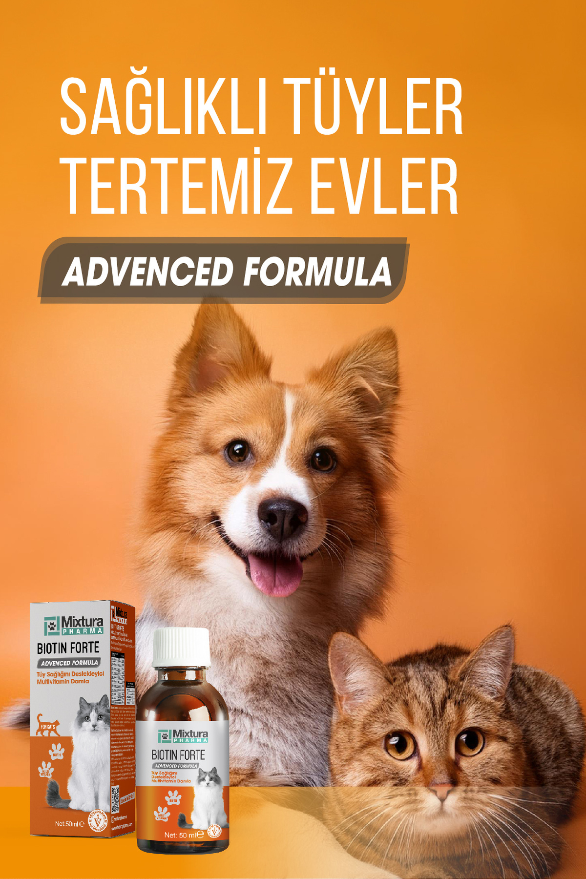 قطره مولتی‌ویتامین سلامت موی سگ و گربه Biotin Forte میکستورا فارما Mixtura Pharma، مدل MT3000